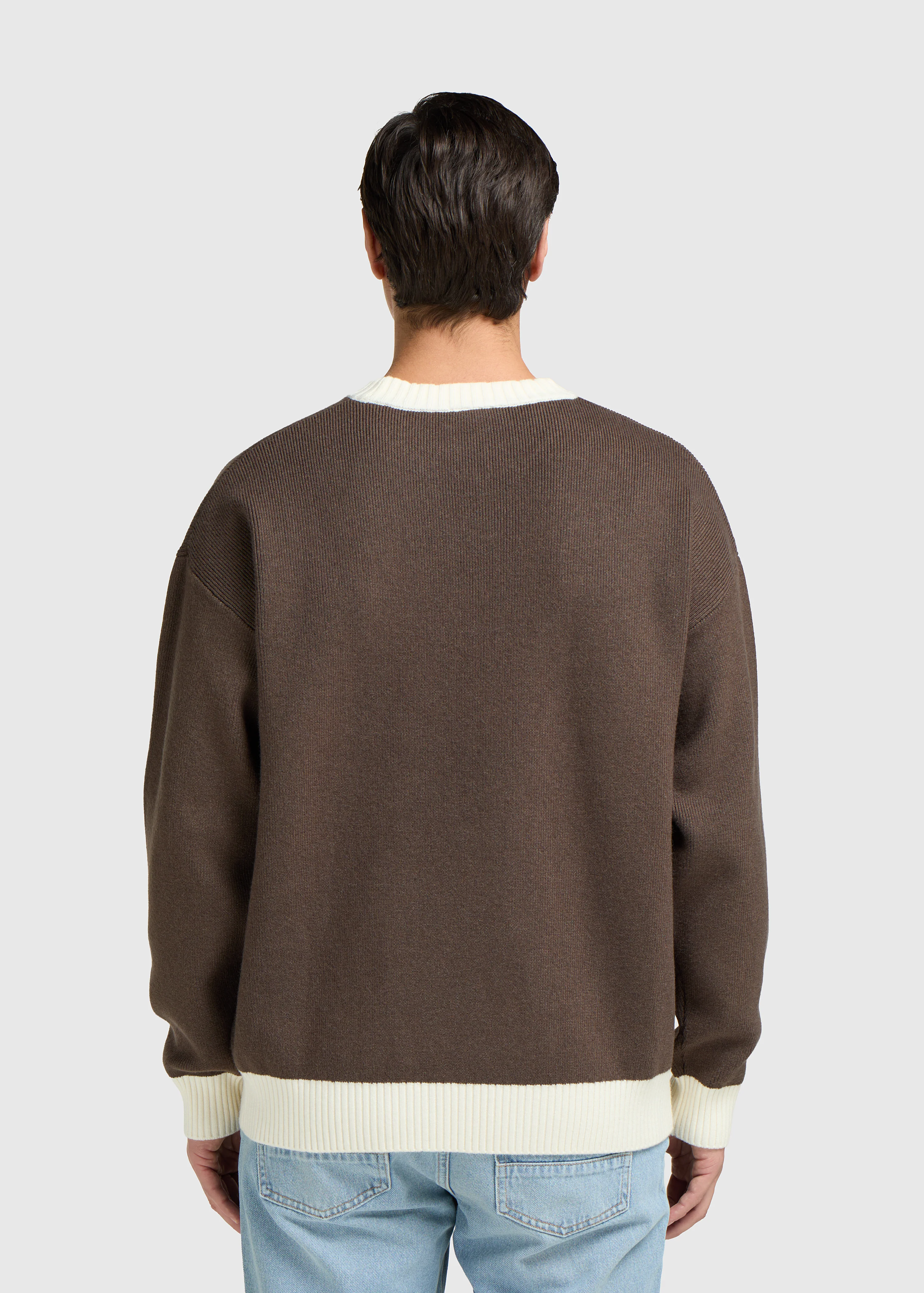 Contrast Knit Crewneck - Brown - Image 2