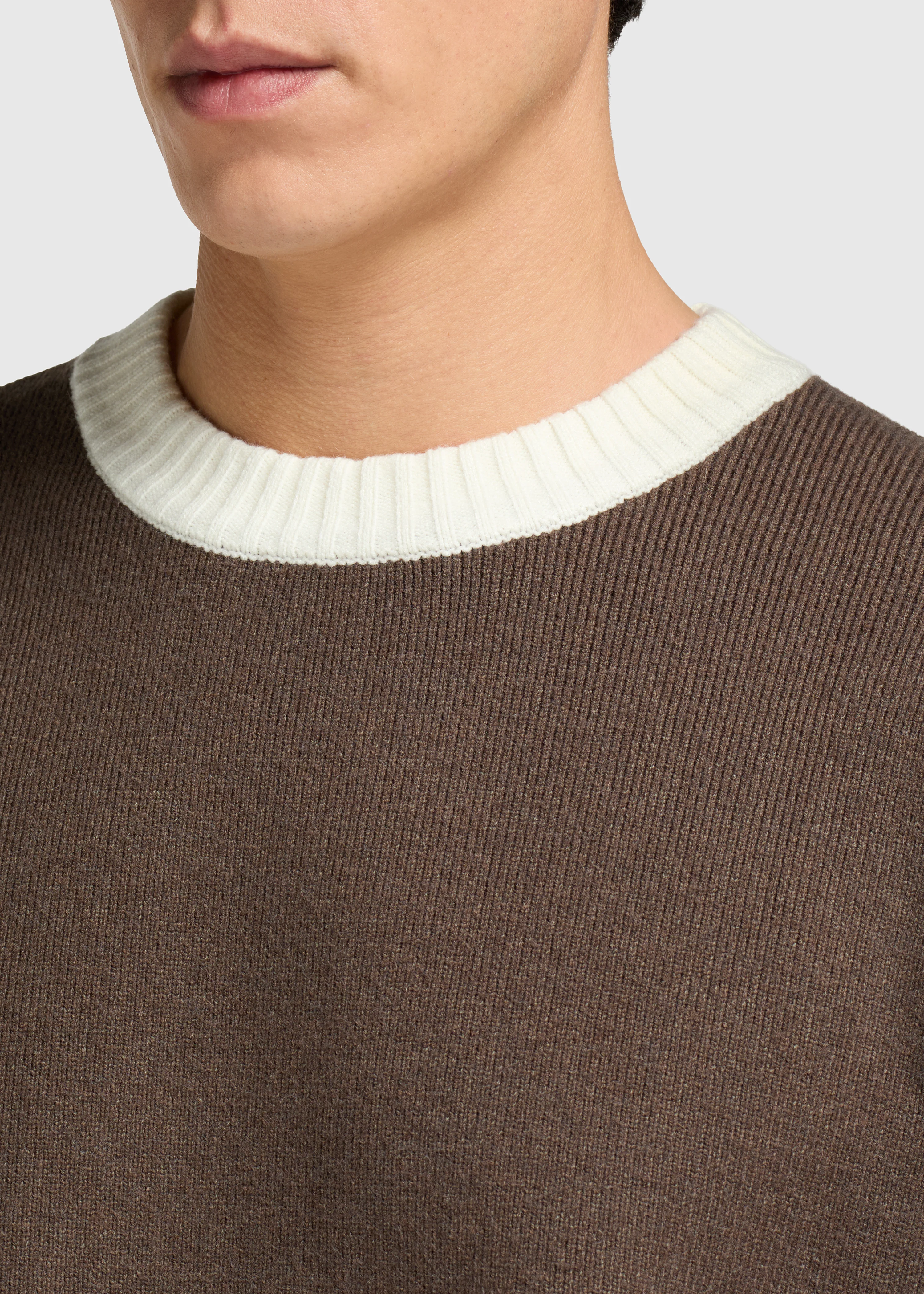 Contrast Knit Crewneck - Brown - Image 3