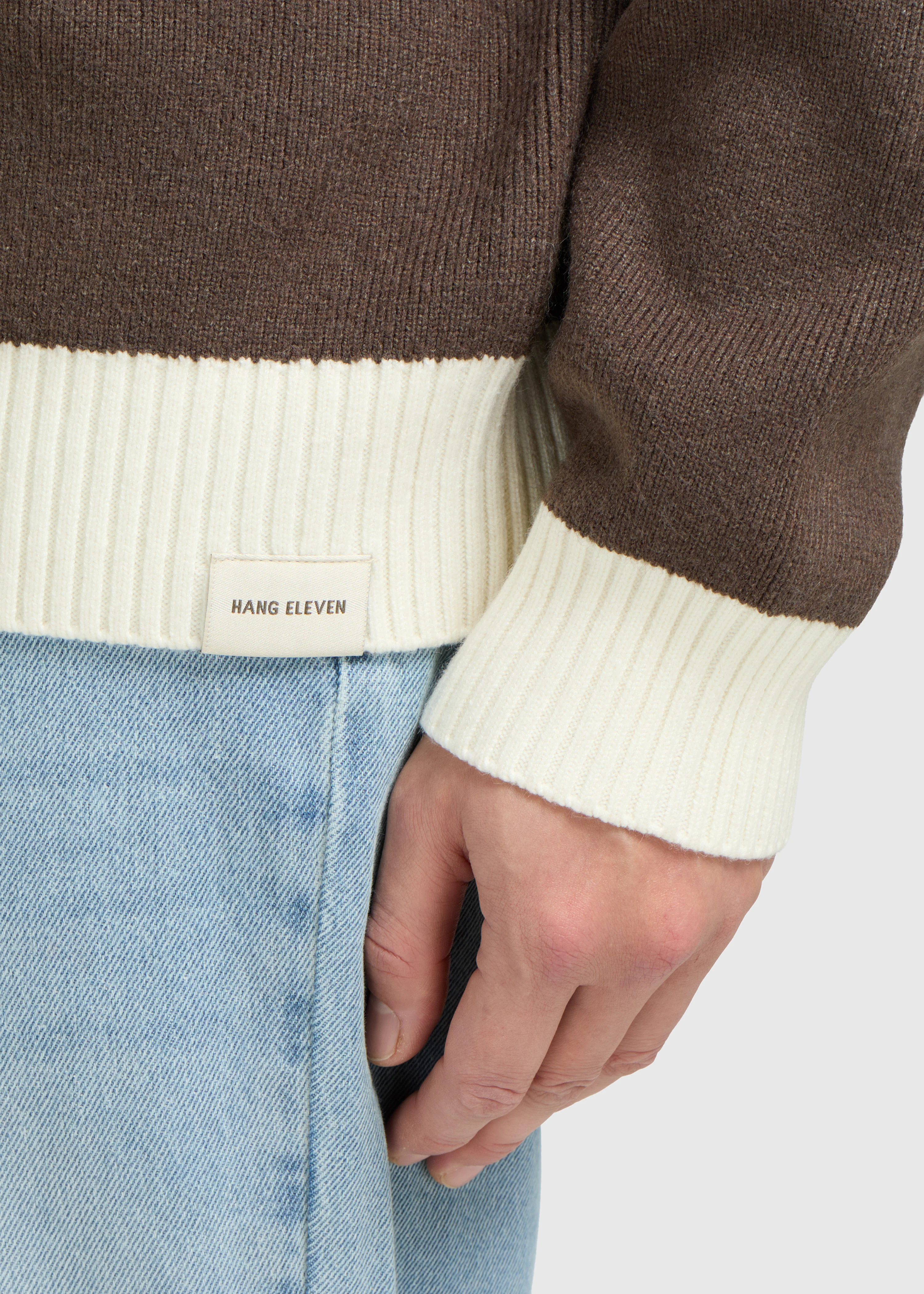 Contrast Knit Crewneck - Brown - Image 4