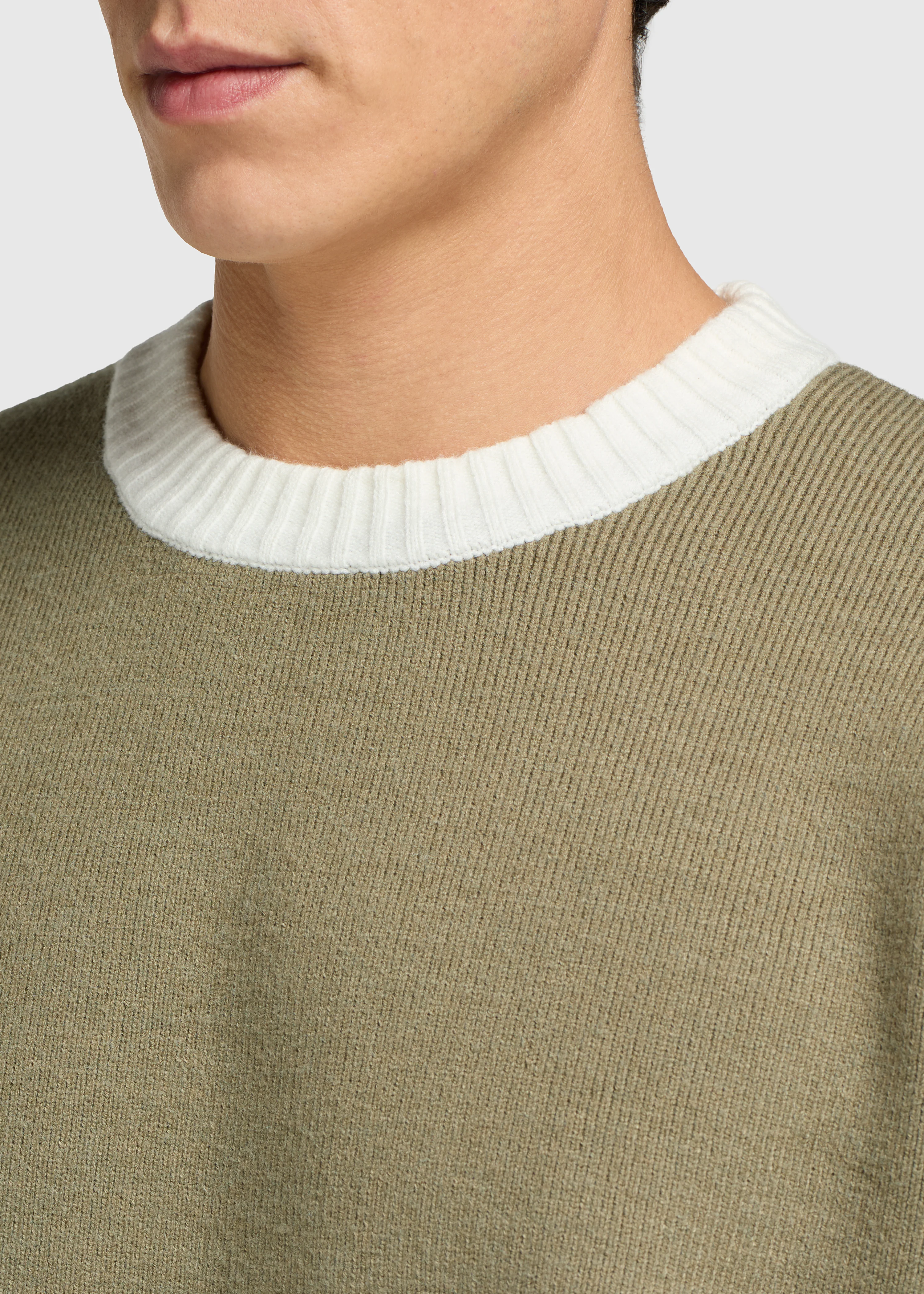 Contrast Knit Crewneck - Green - Image 3