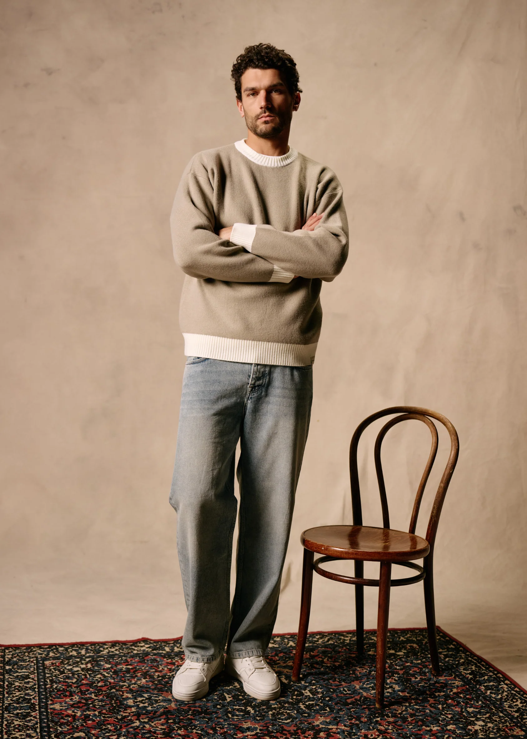 Contrast Knit Crewneck - Grey - Image 6