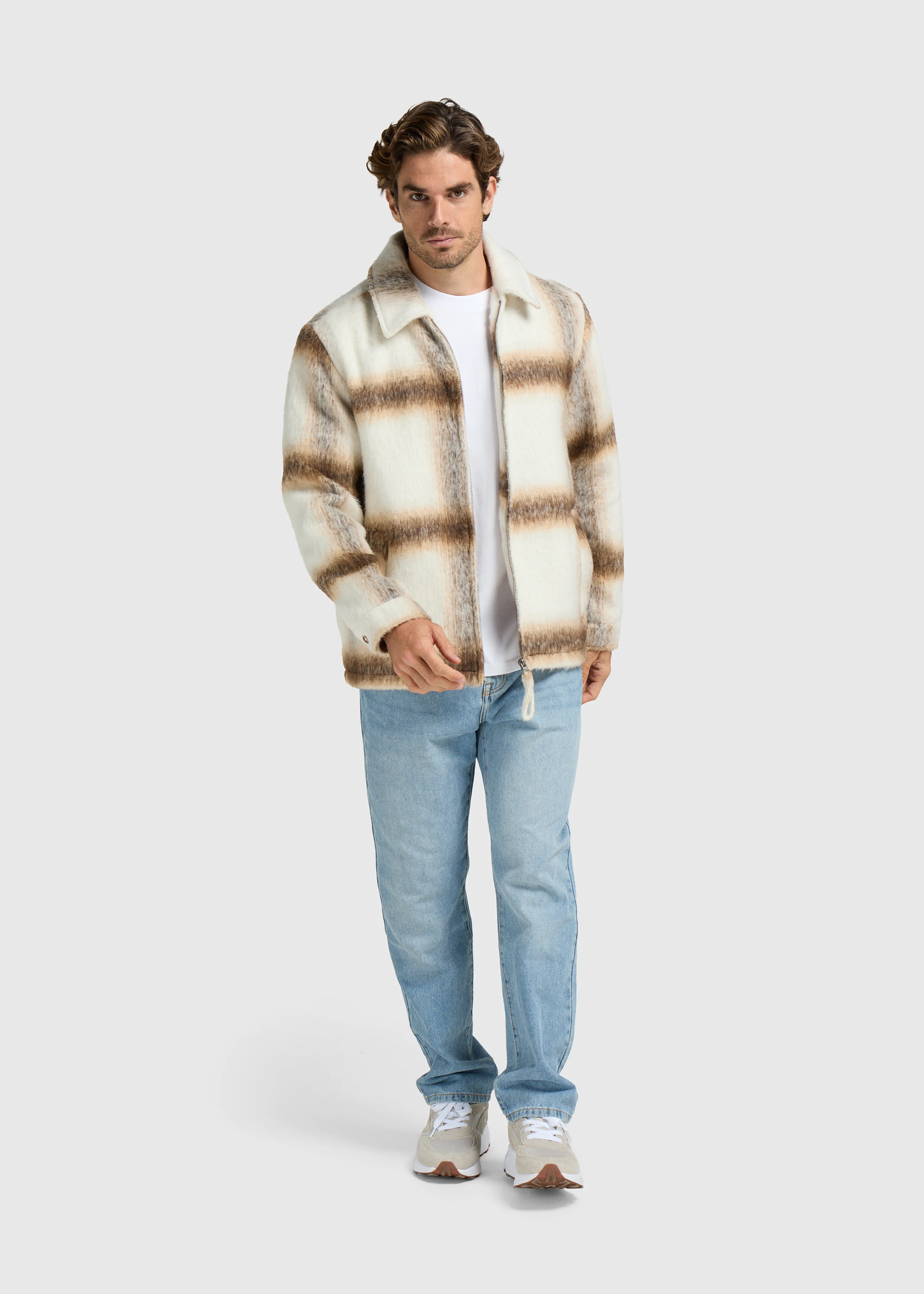 Hairy Check Jacket - Sand - Image 4
