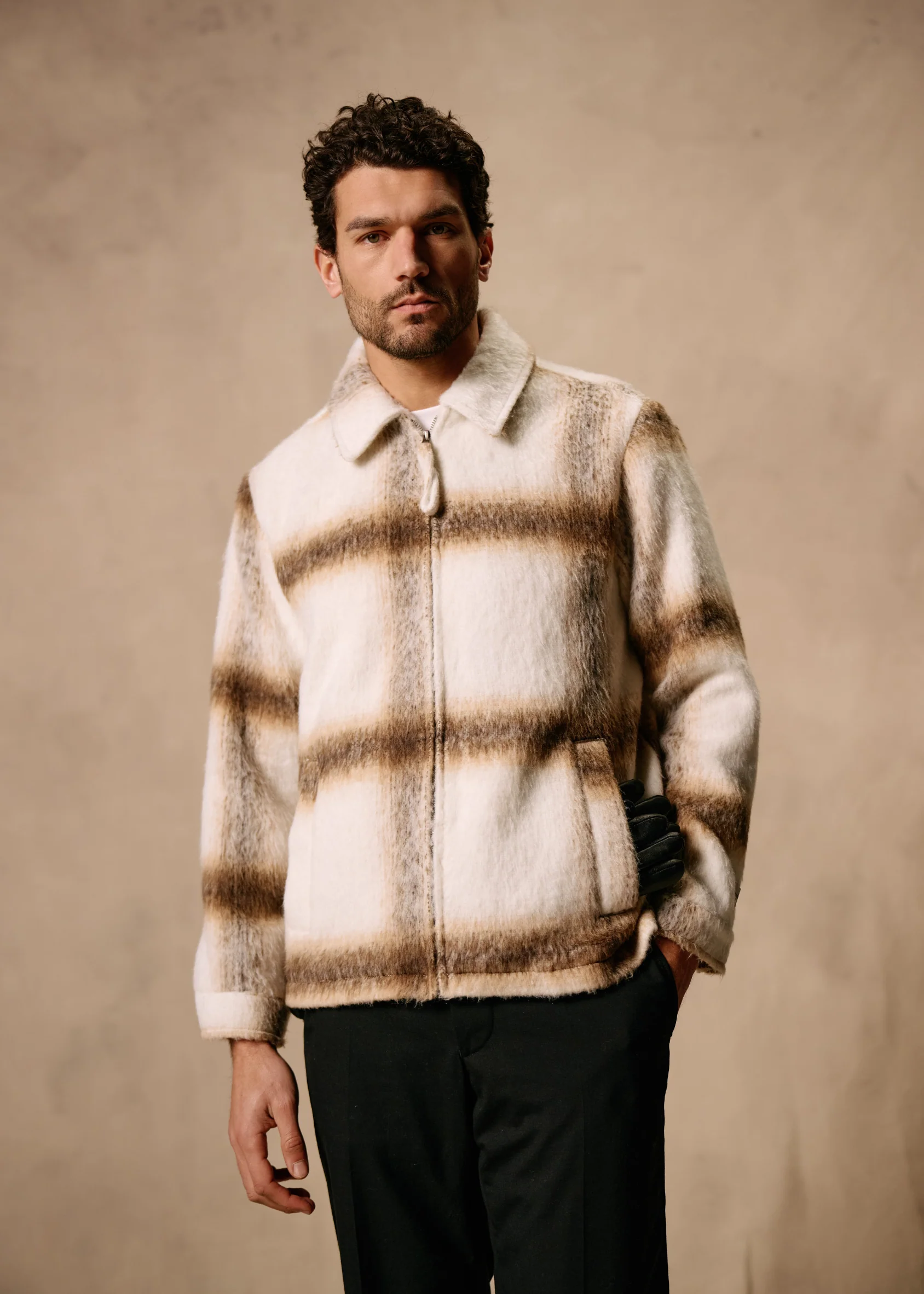 Hairy Check Jacket - Sand - Image 5