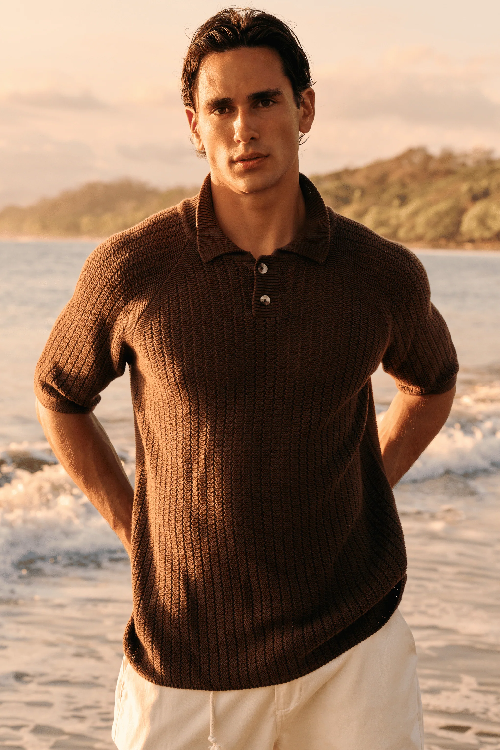 Structure Knit Polo - Brown