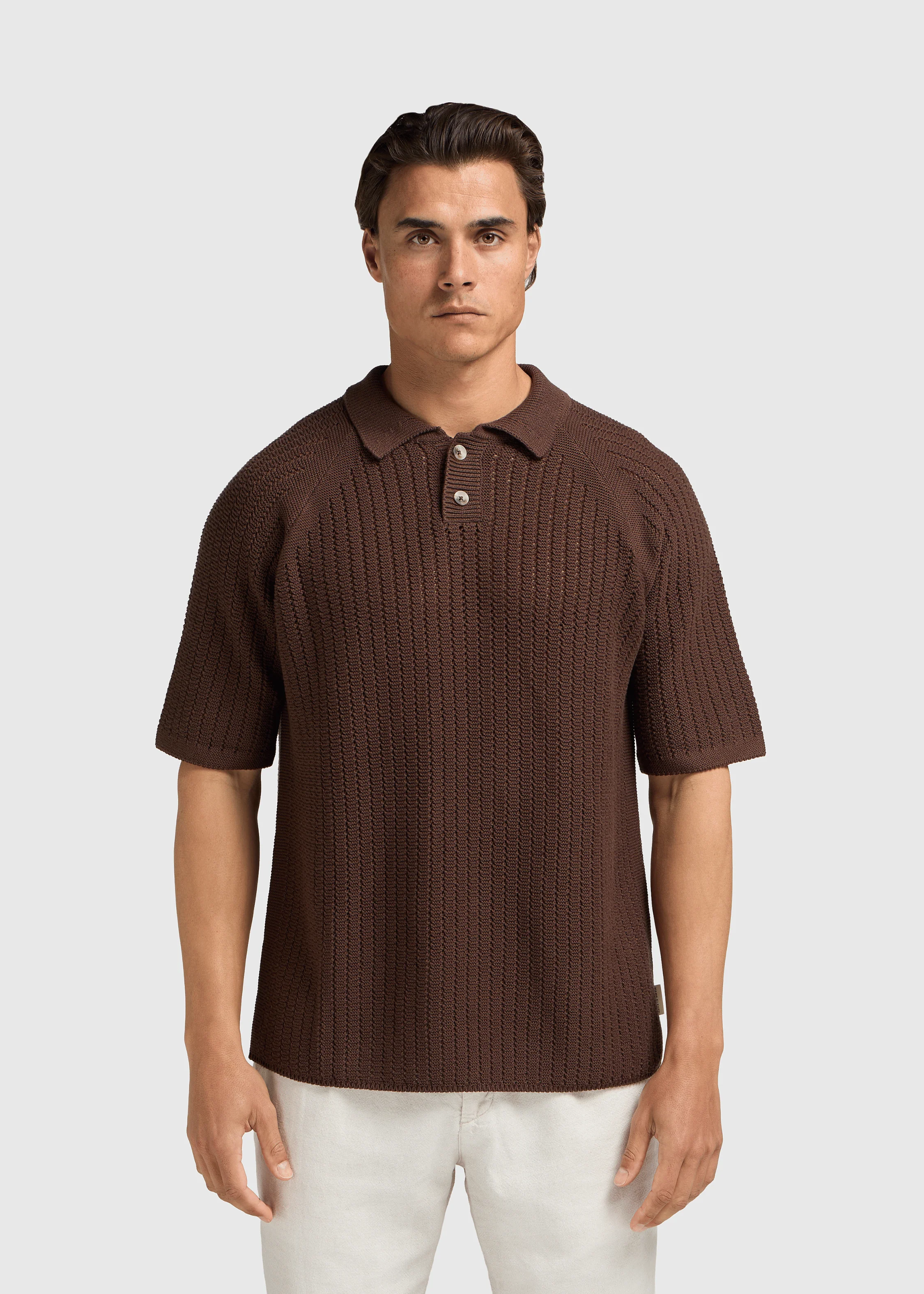 Structure Knit Polo - Brown - Image 2