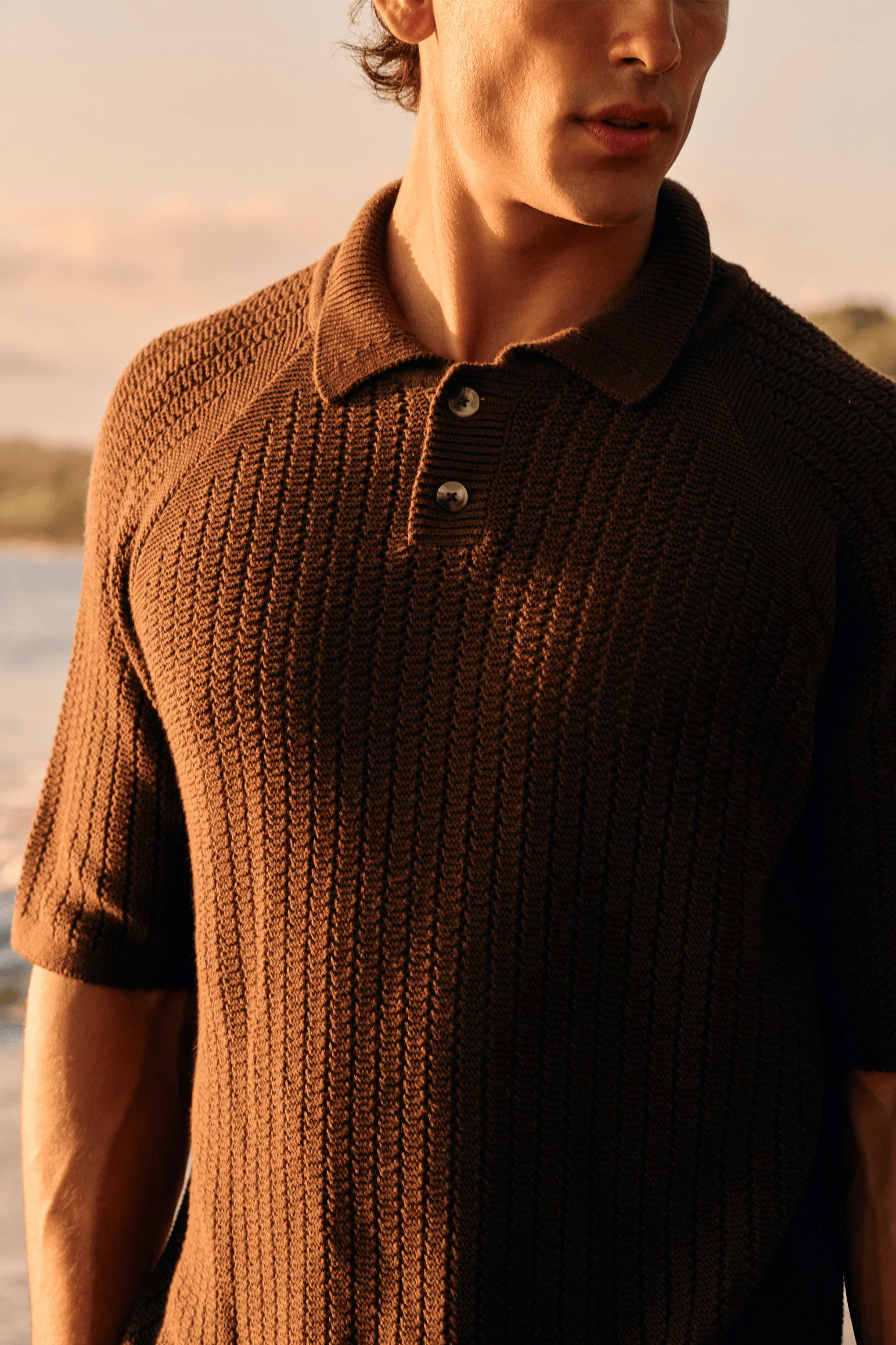 Structure Knit Polo - Brown - Image 5