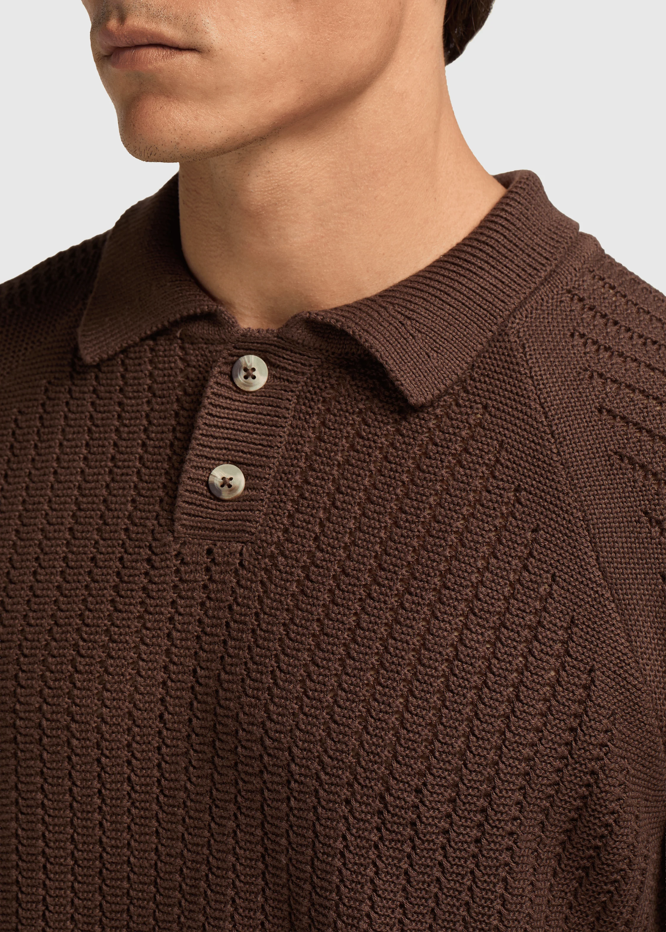 Structure Knit Polo - Brown - Image 6