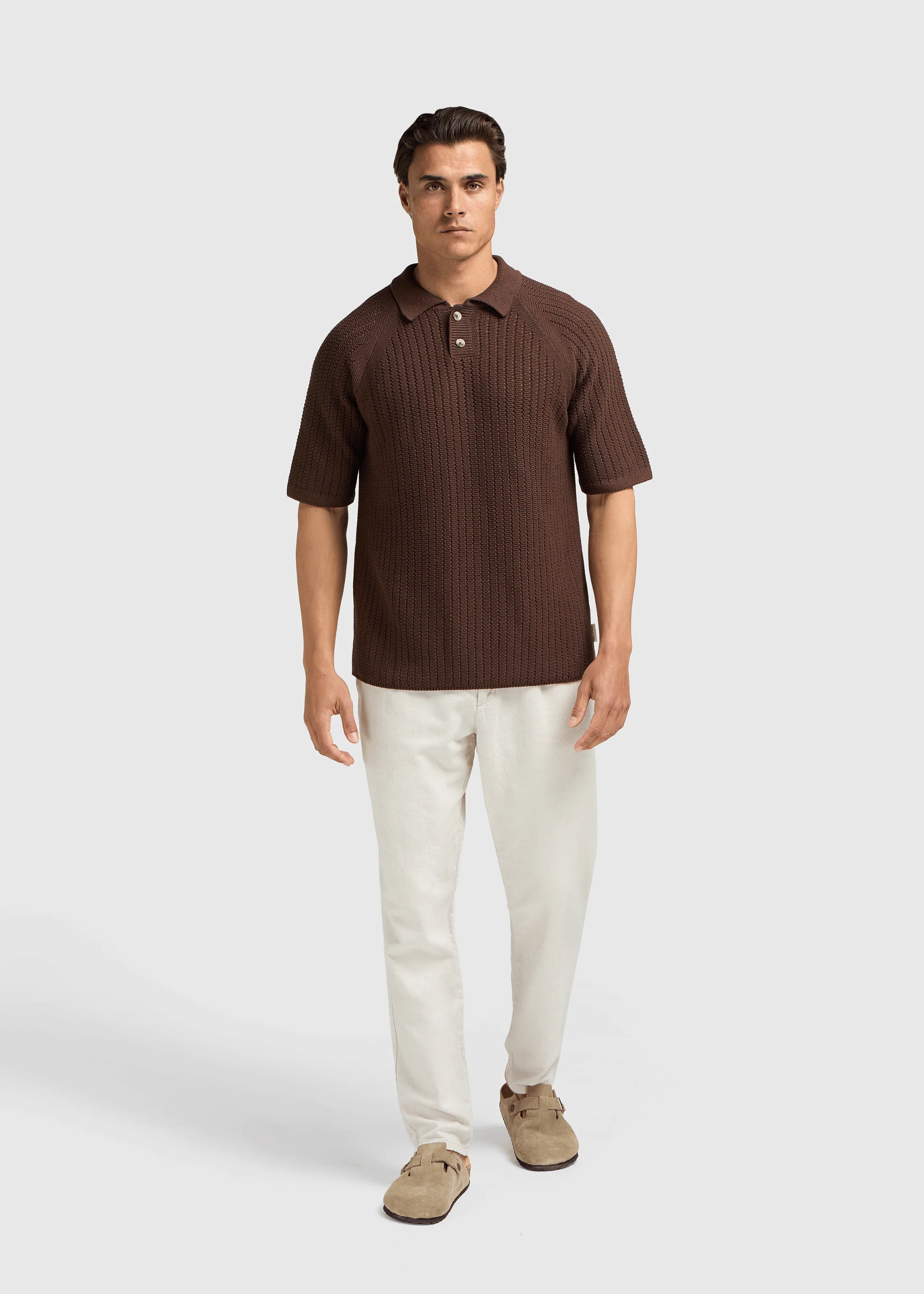 Structure Knit Polo - Brown - Image 8