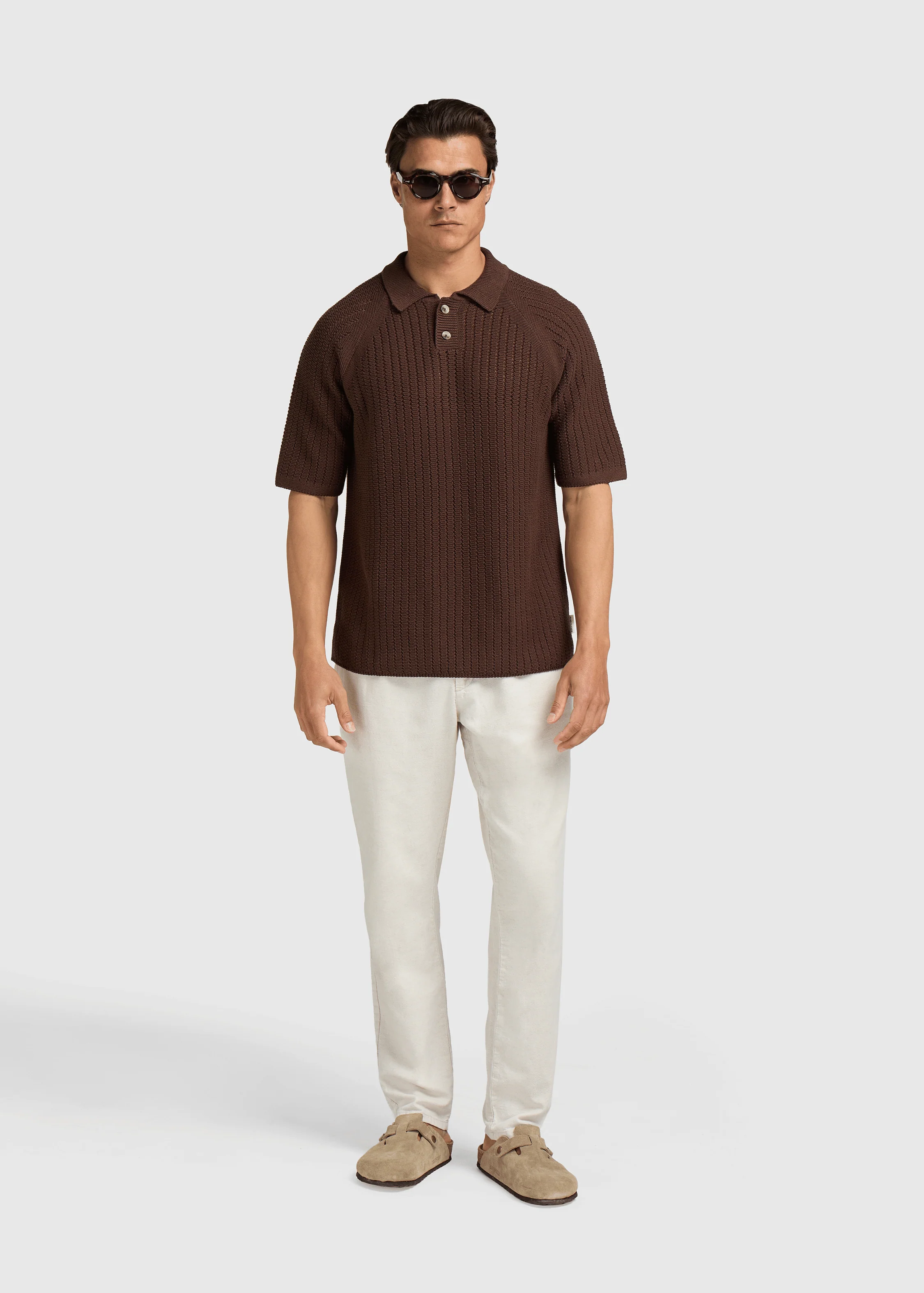 Structure Knit Polo - Brown - Image 9