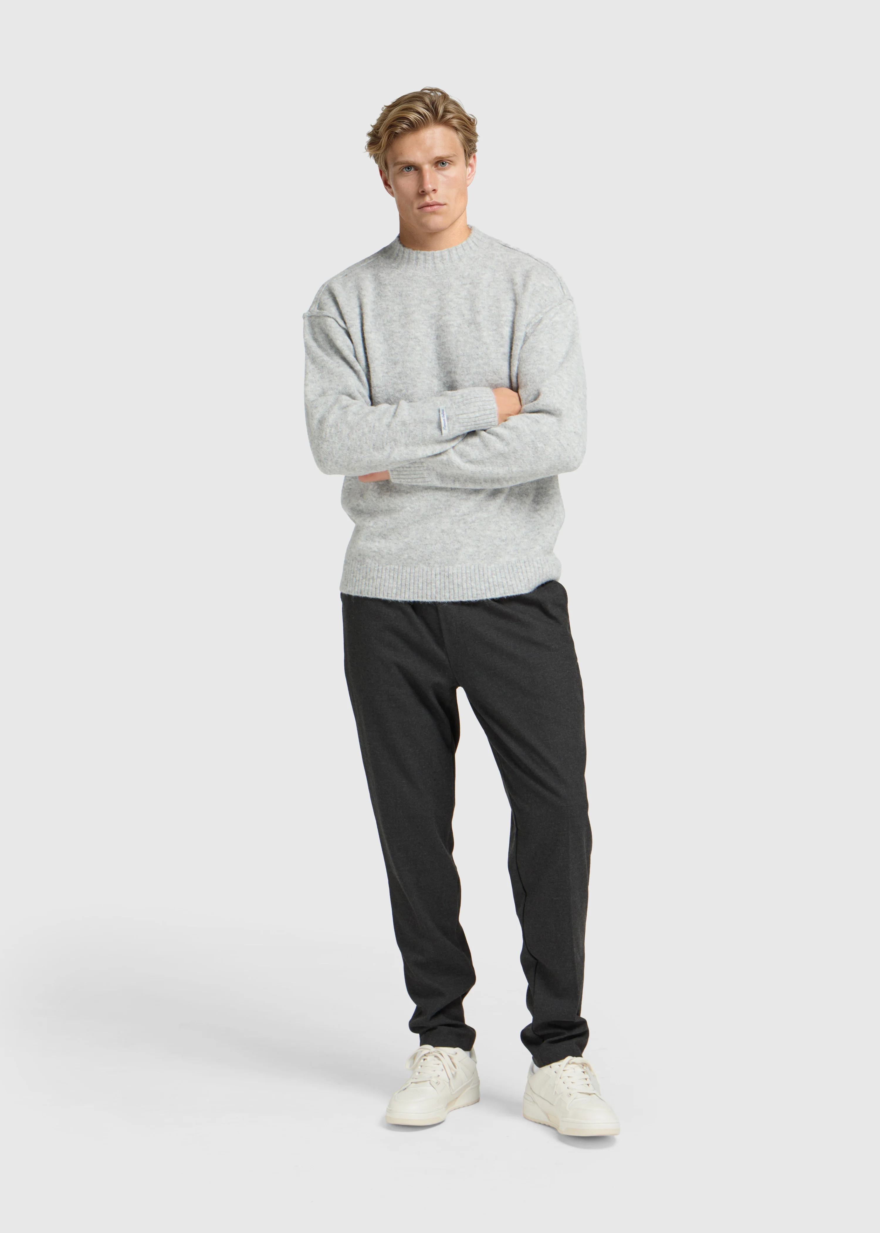 Light Brand Knit Crewneck - Grey Melee - Image 6