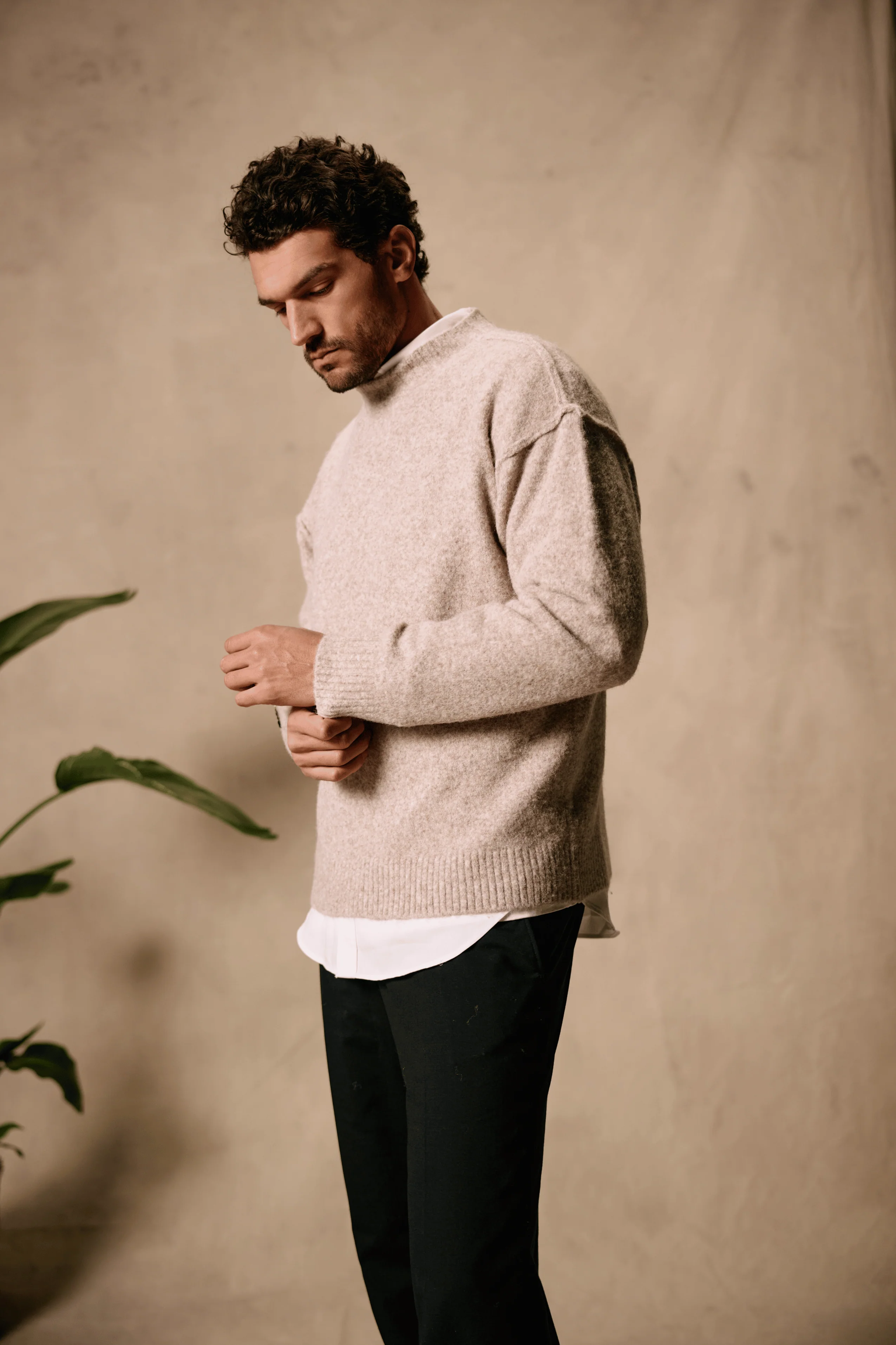 Light Brand Knit Crewneck - Taupe - Image 6