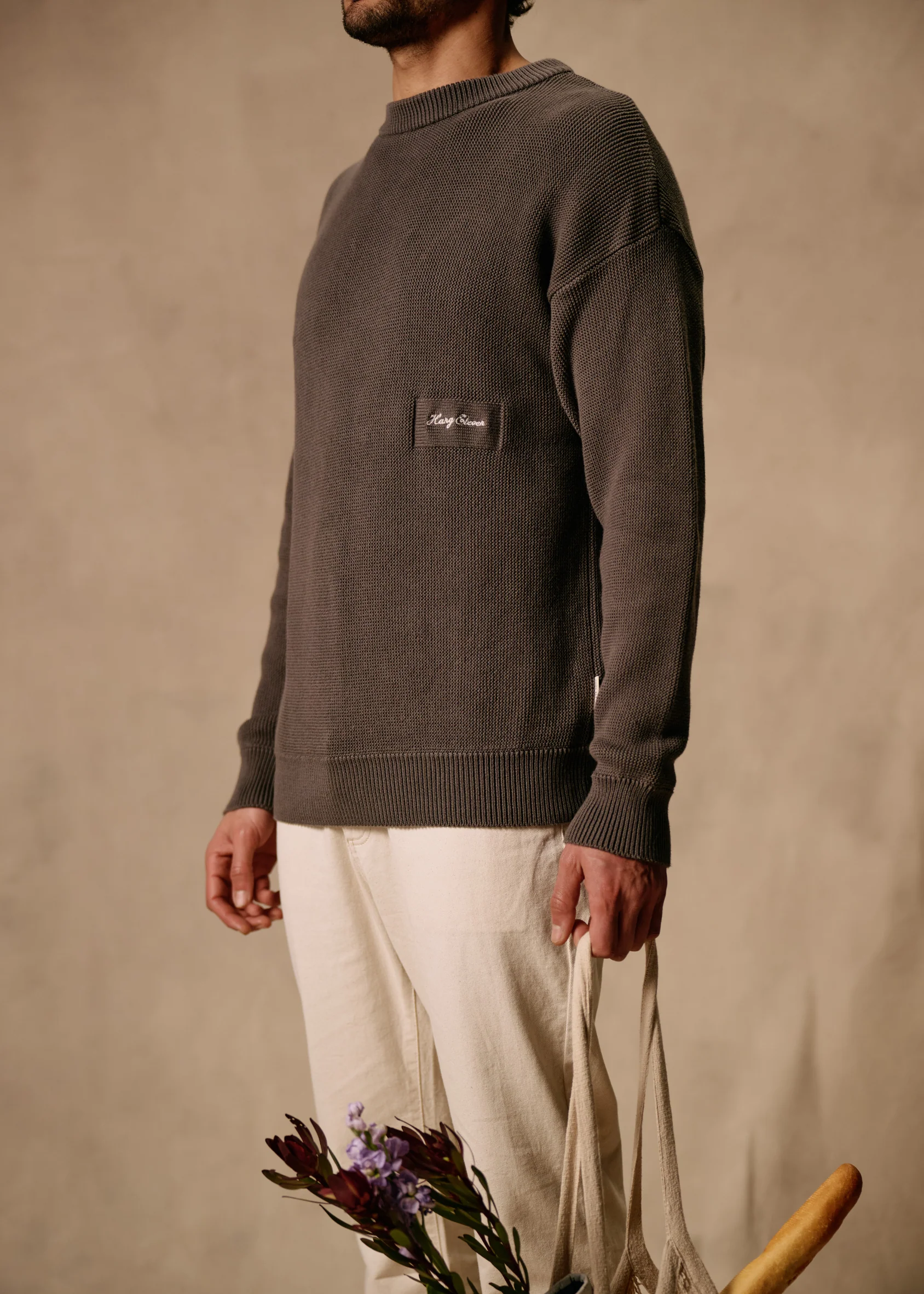 Embro Knit Crewneck - Stone Grey - Image 7