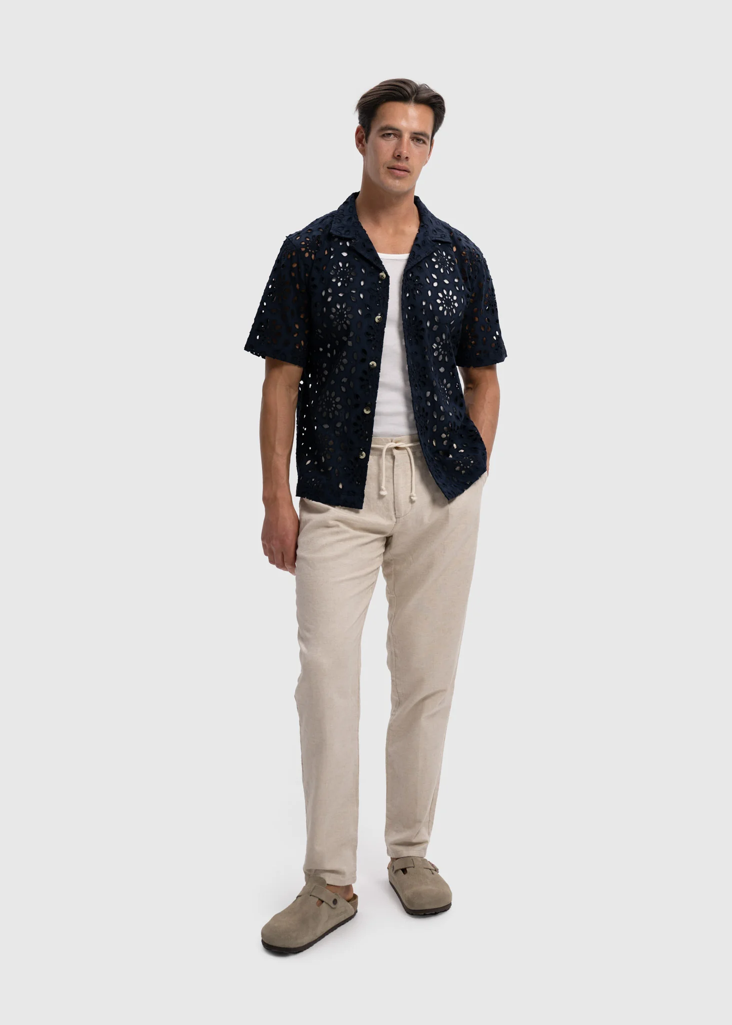 Flower Crochet Shirt - Navy Blue - Image 5