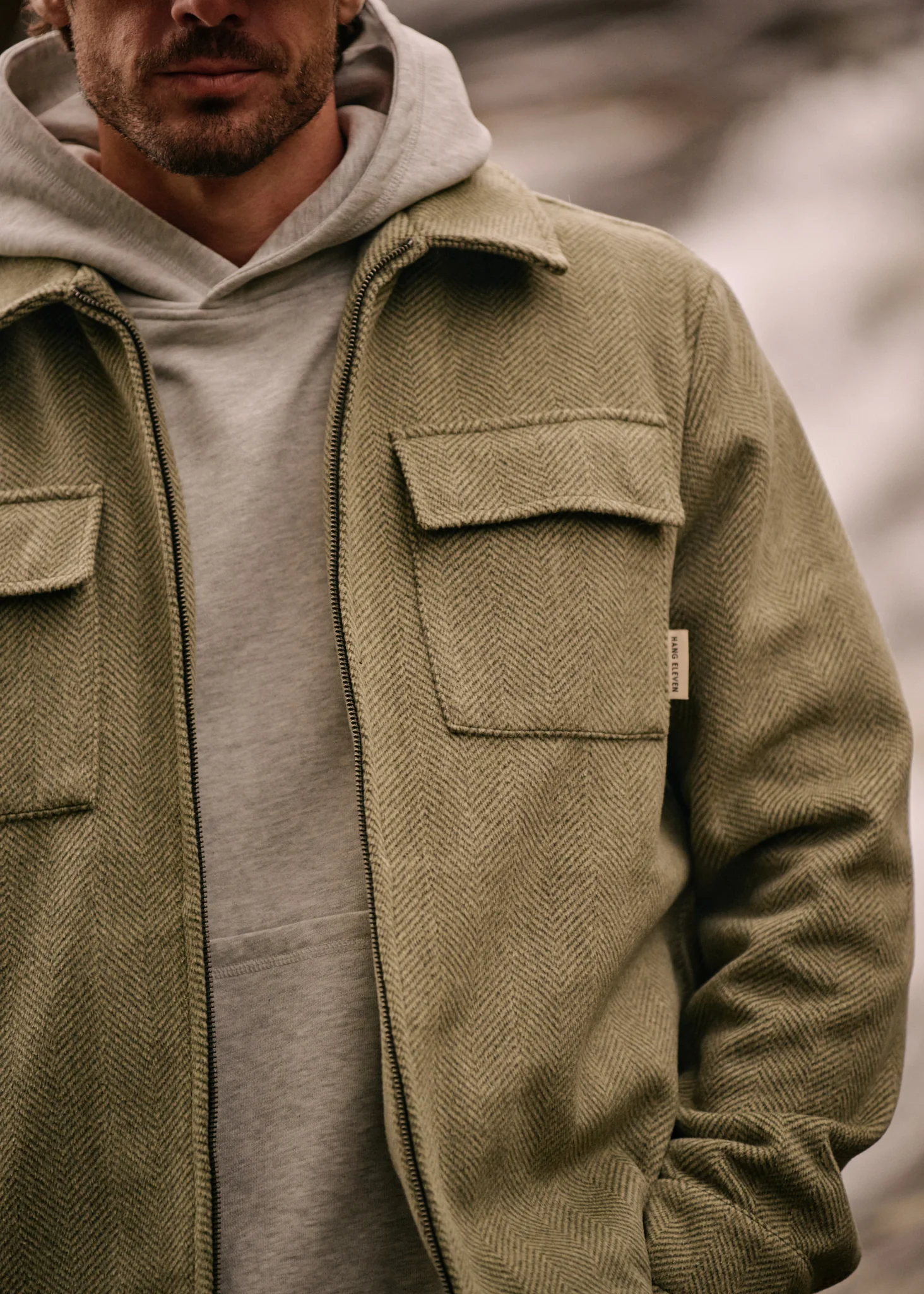 Herringbone Zip Jacket - Green - Image 5