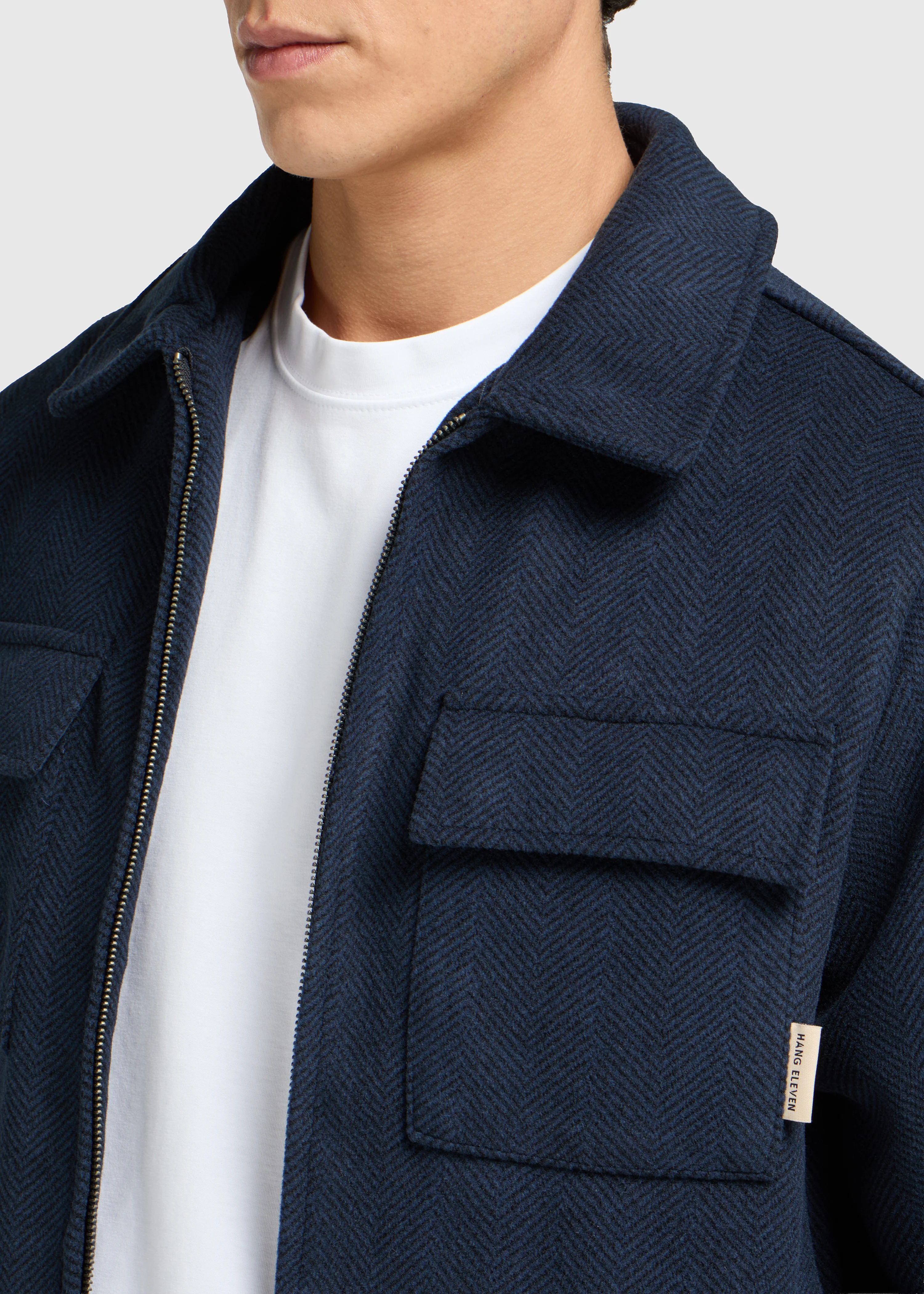 Herringbone Zip Jacket - Navy Blue - Image 5