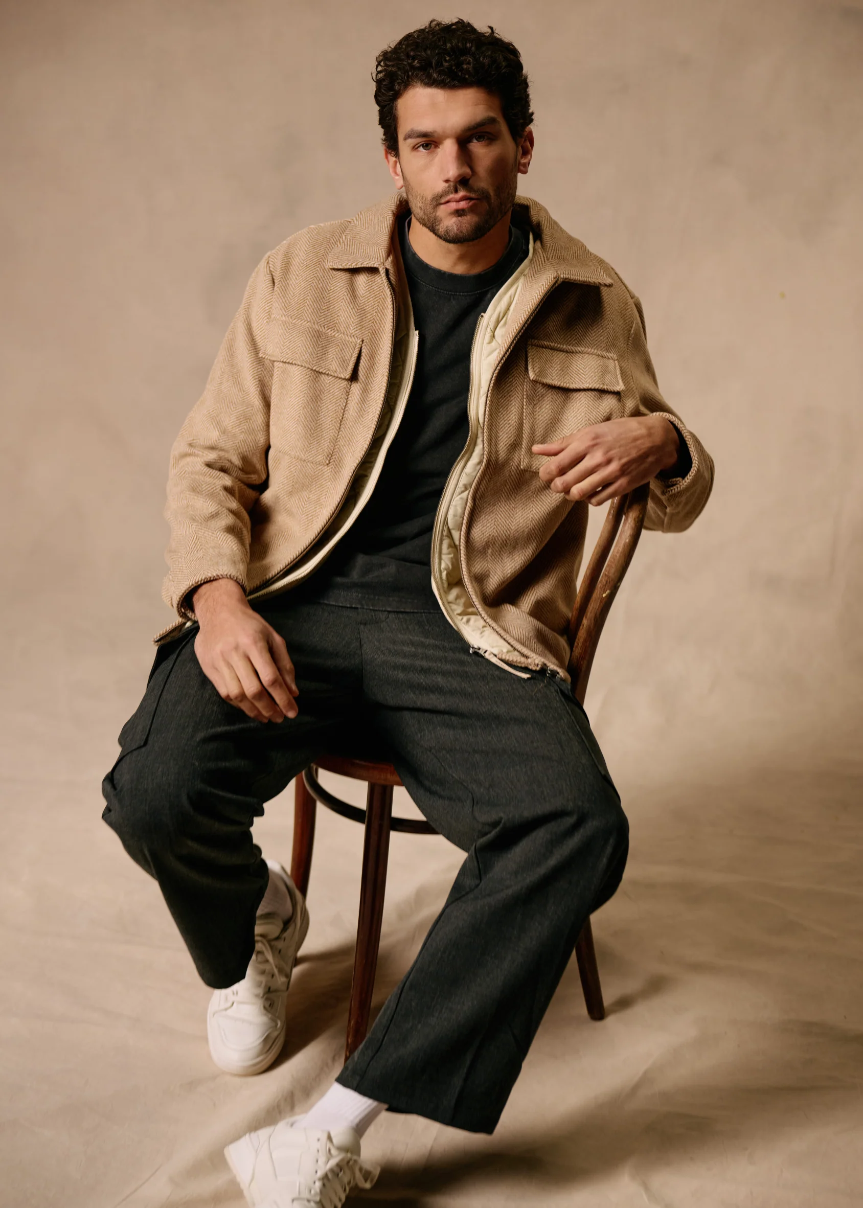 Herringbone Zip Jacket - Desert - Image 7