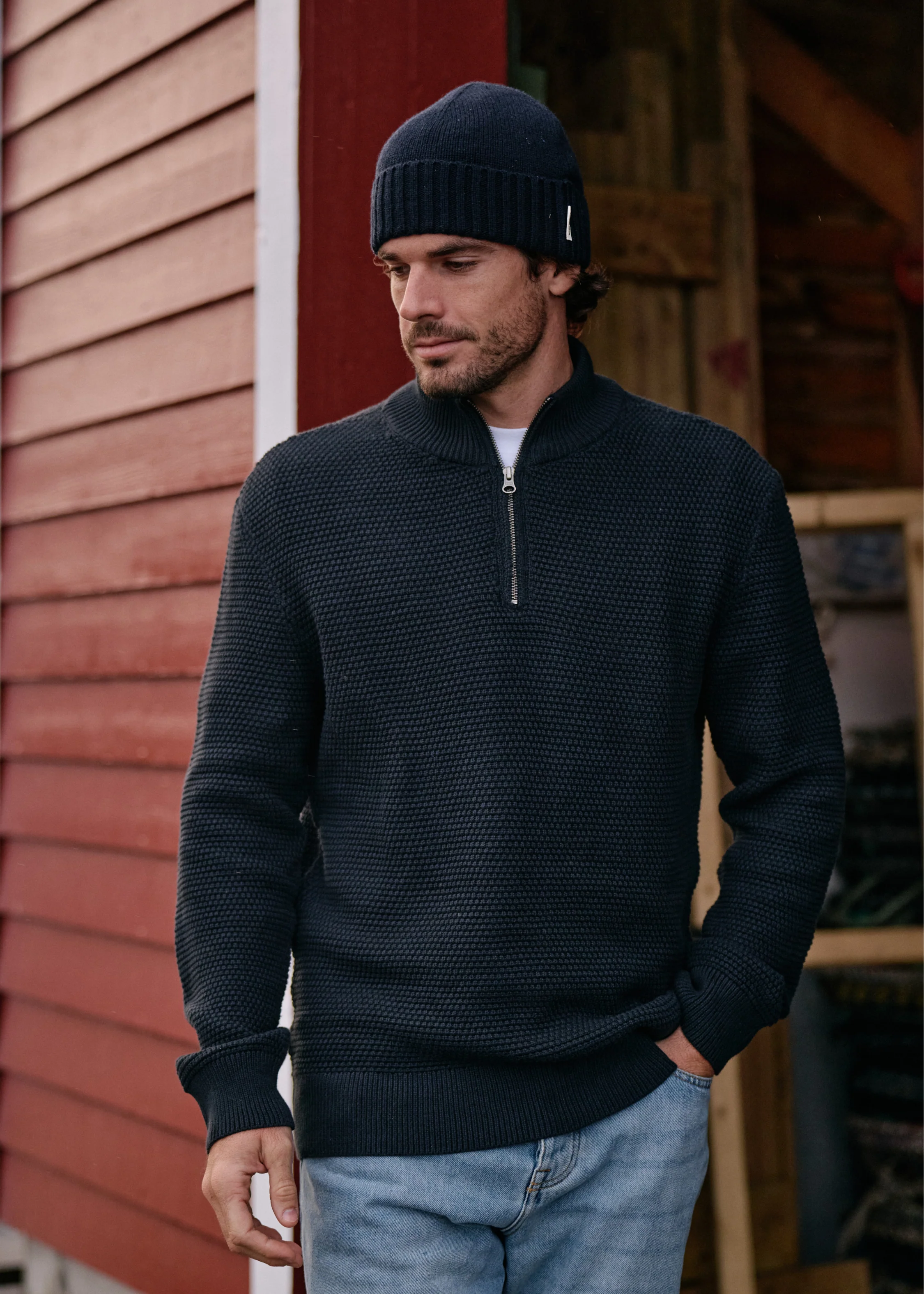 Structure Half Zip Knit - Navy Melange - Image 2