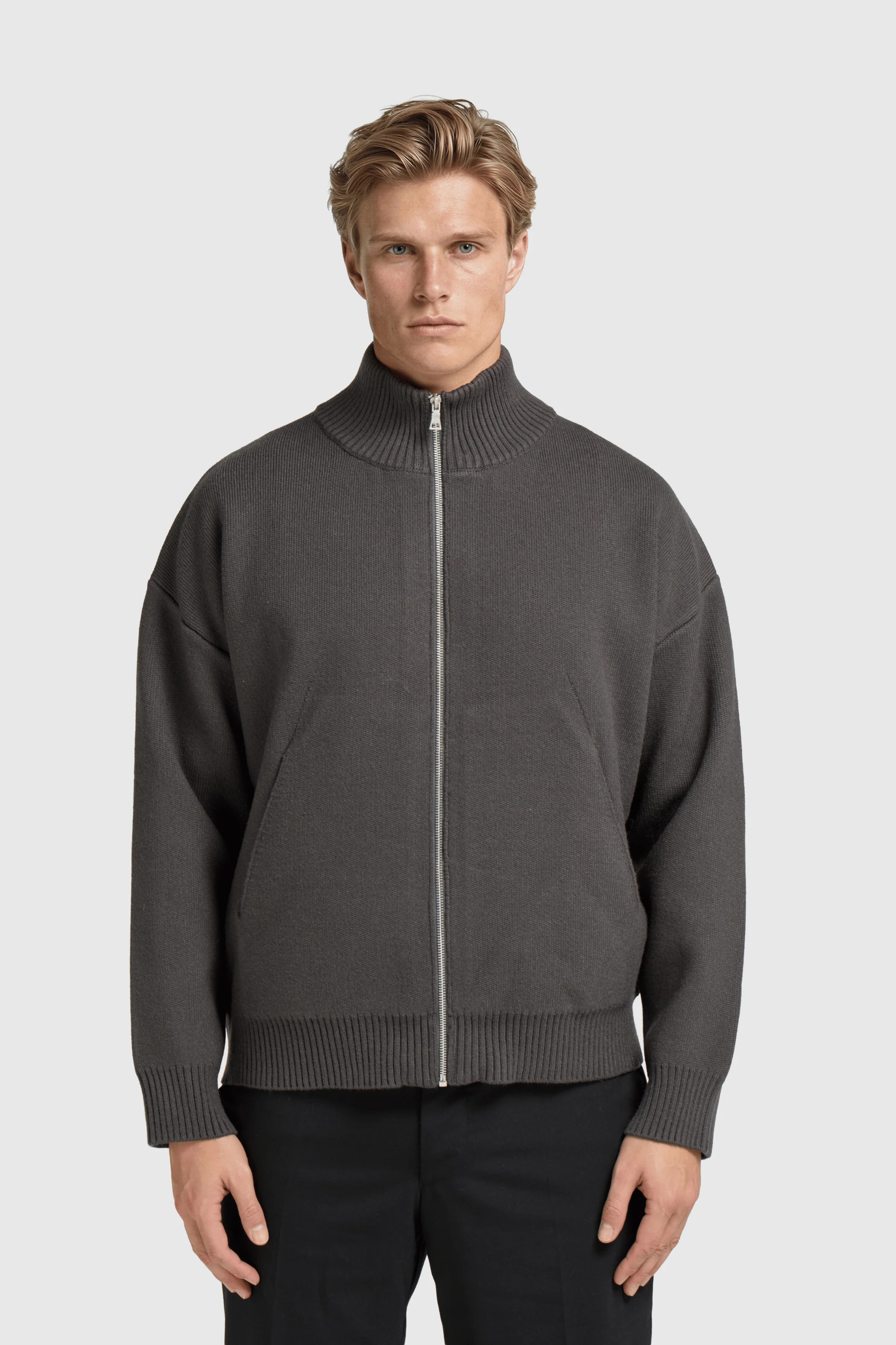 Knitted Full Zip Vest - Anthracite - Image 3