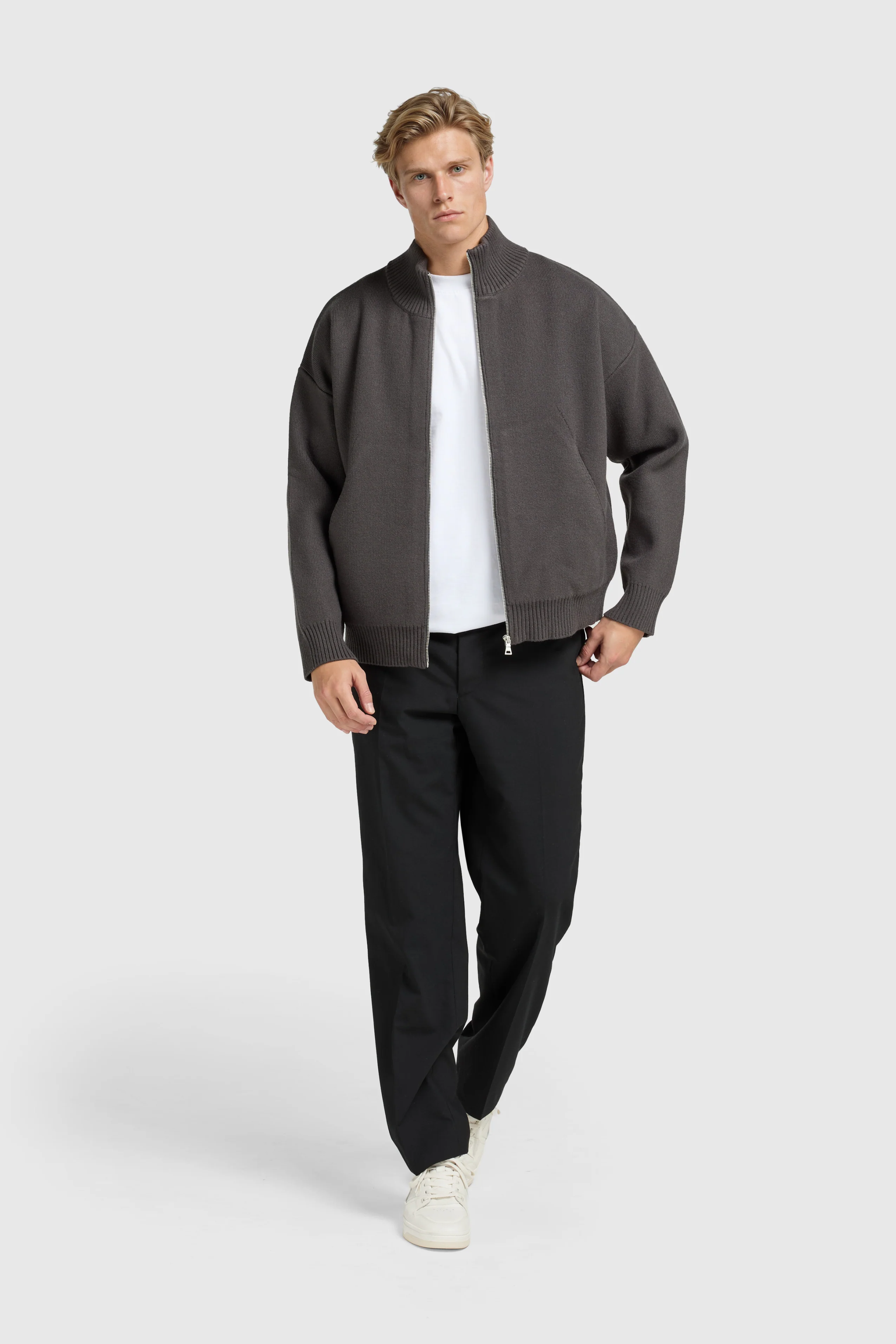 Knitted Full Zip Vest - Anthracite - Image 5