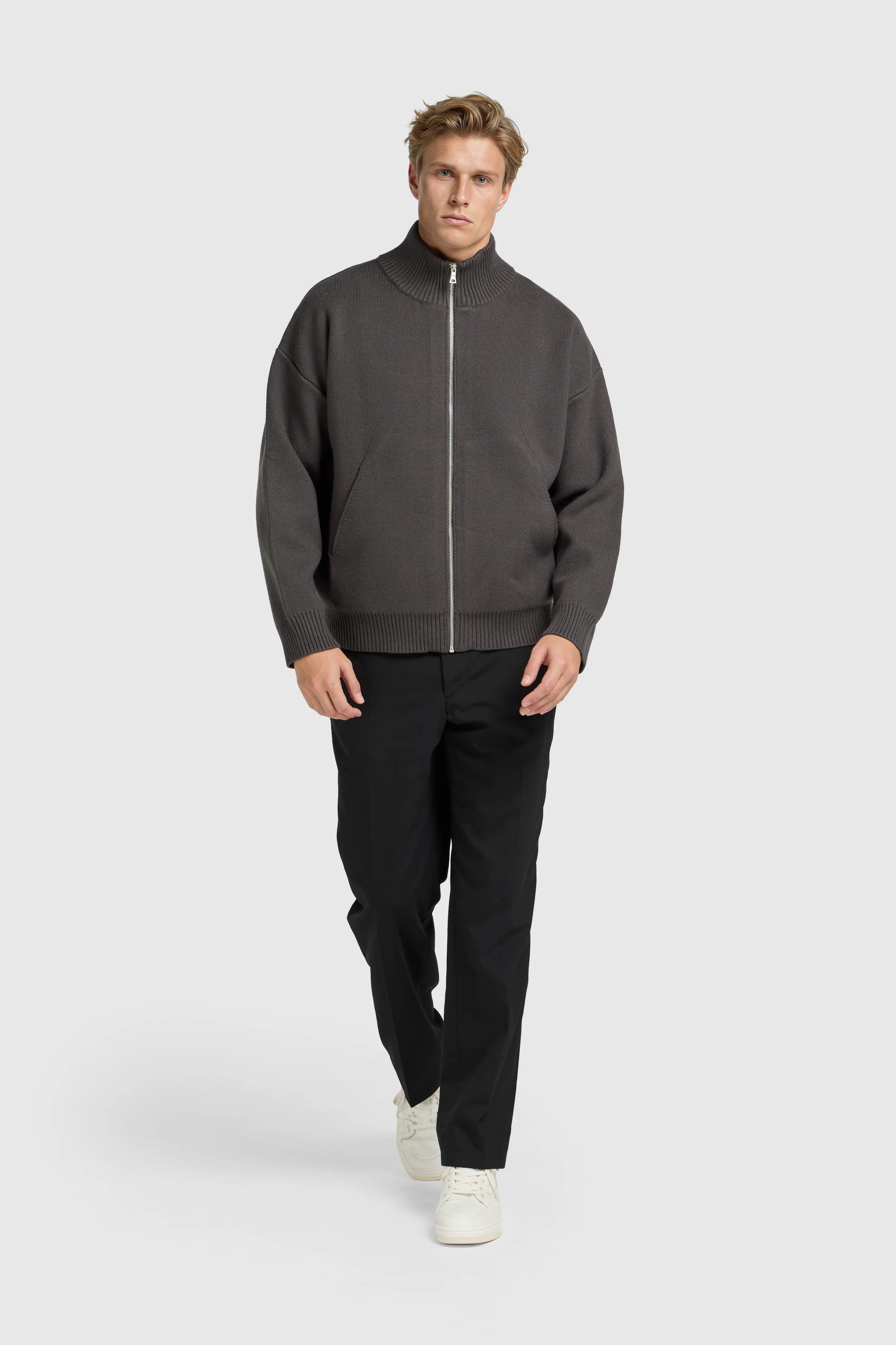 Knitted Full Zip Vest - Anthracite - Image 6