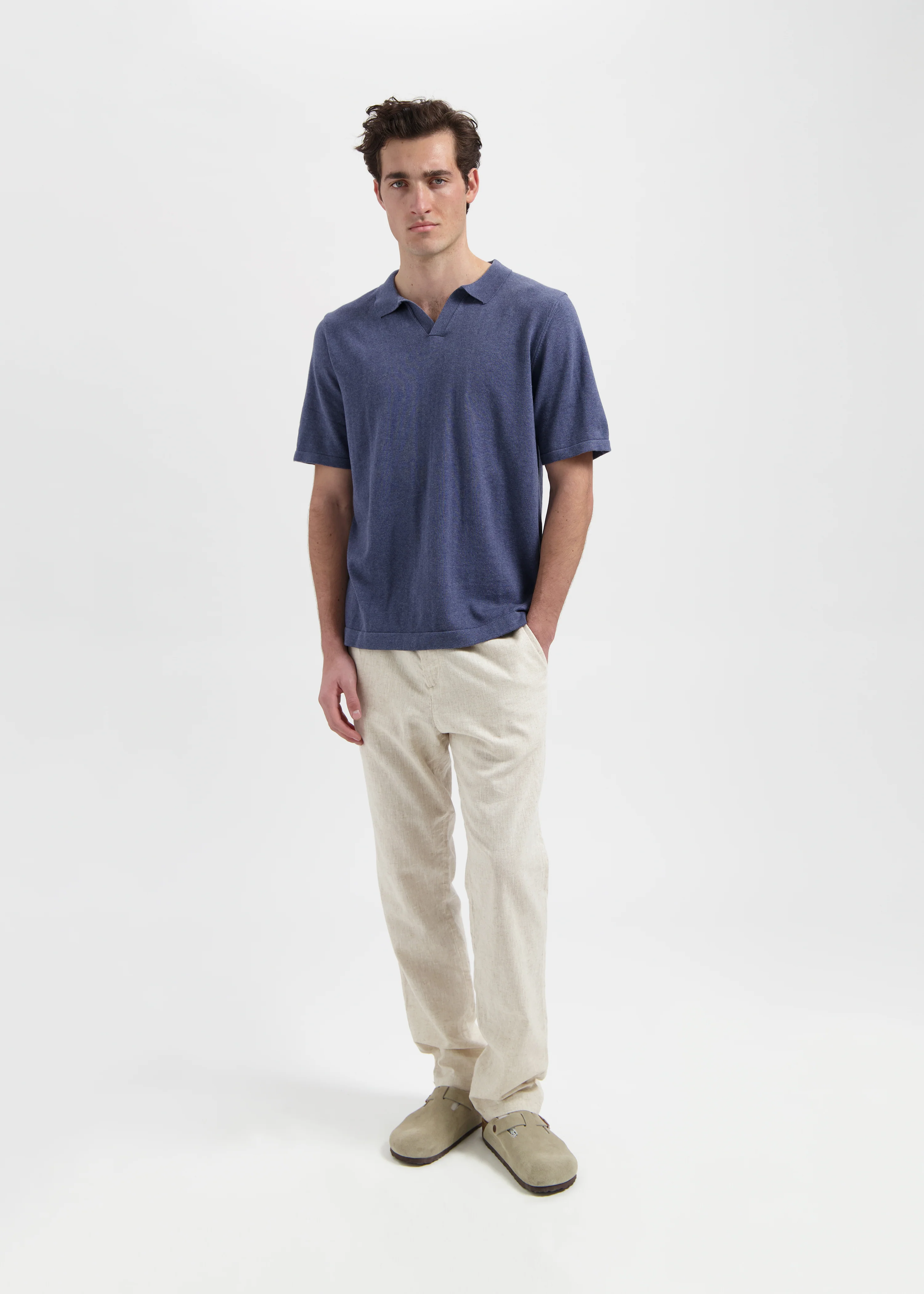 Knitted Polo - Blue Melange - Image 3