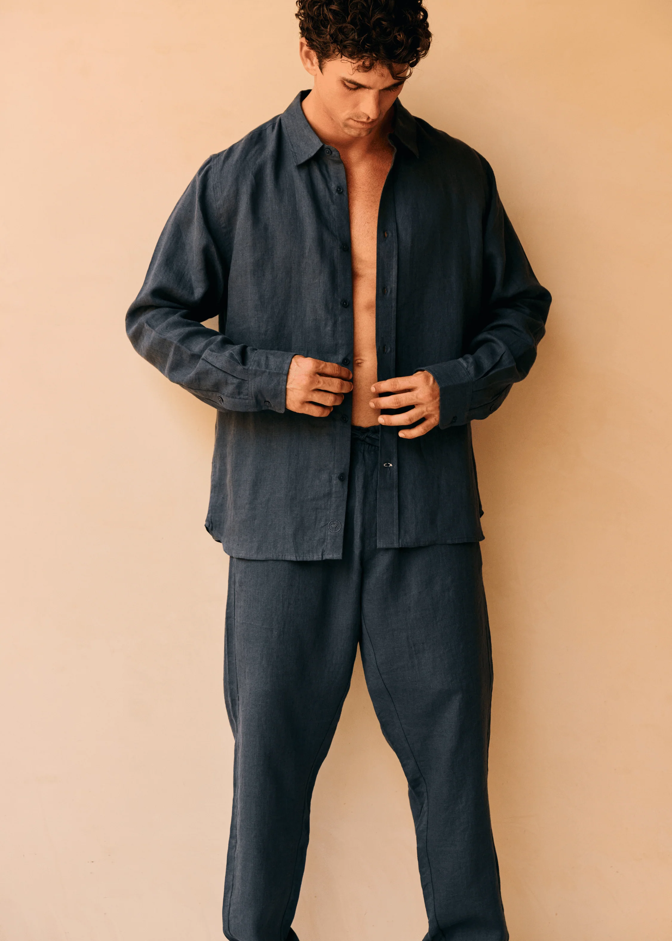 Linen Shirt - Navy Blue - Image 4