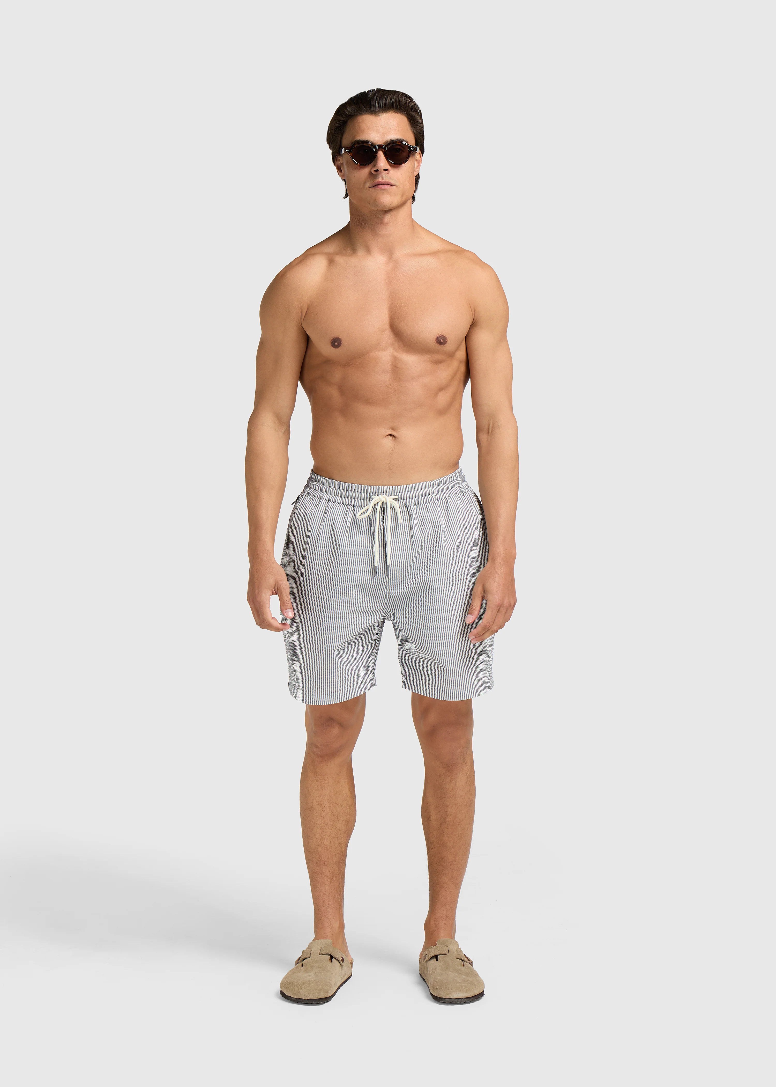 Stripe Seersucker Swim Short - Light Blue - Image 11