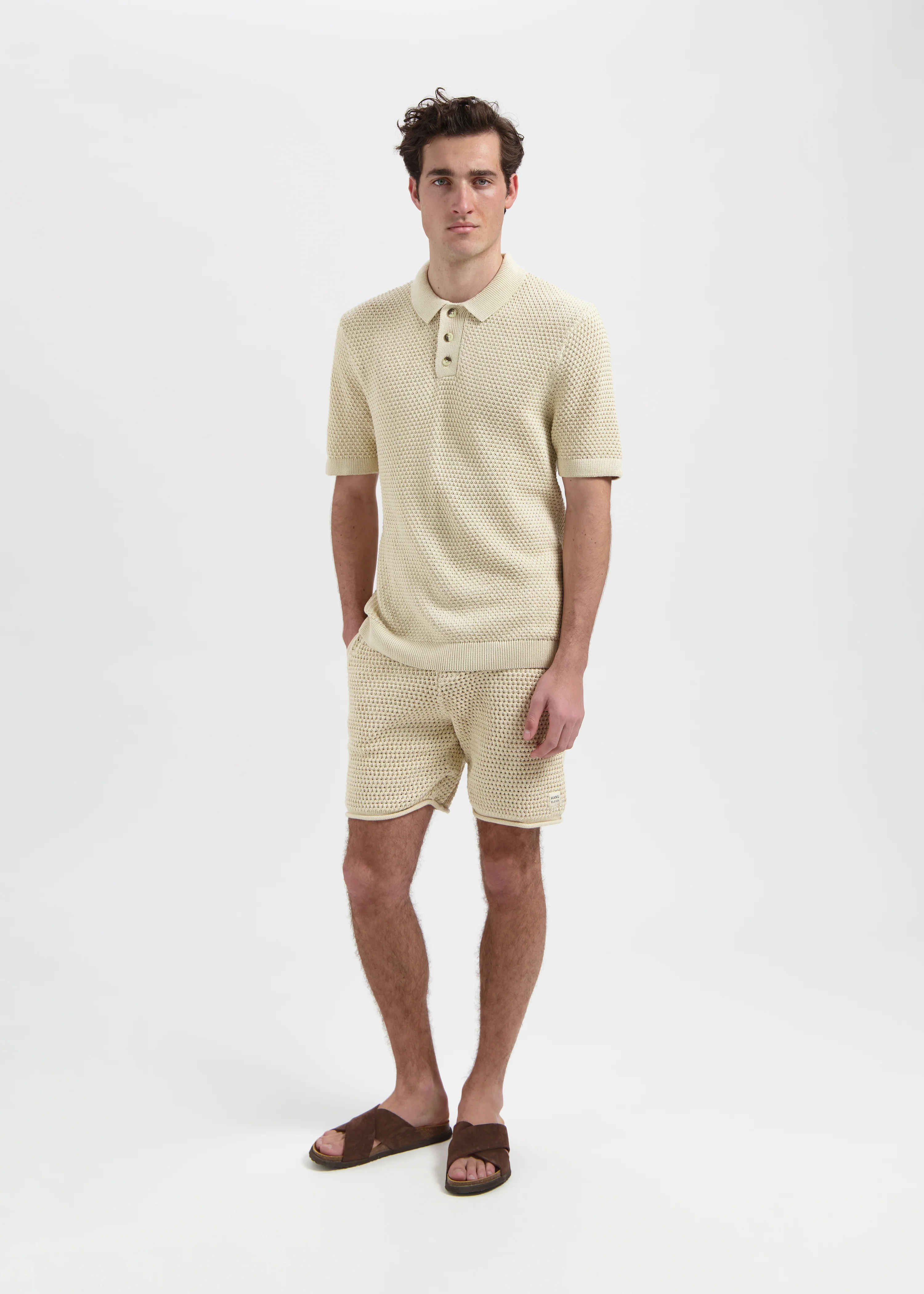 The Crochet Knit Polo - Sand - Image 5