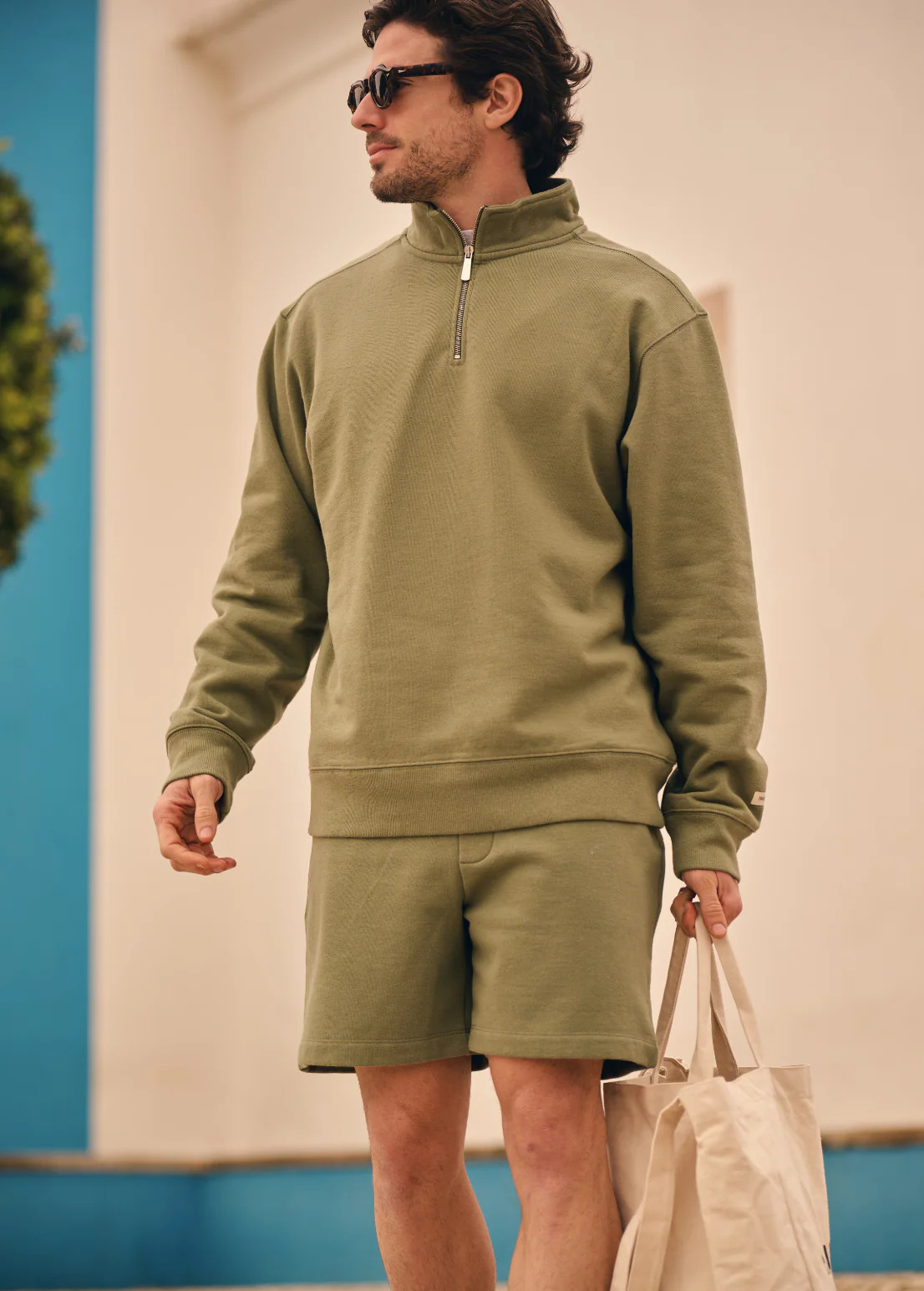Vintage Washed Half Zip - Moss Green - Image 4