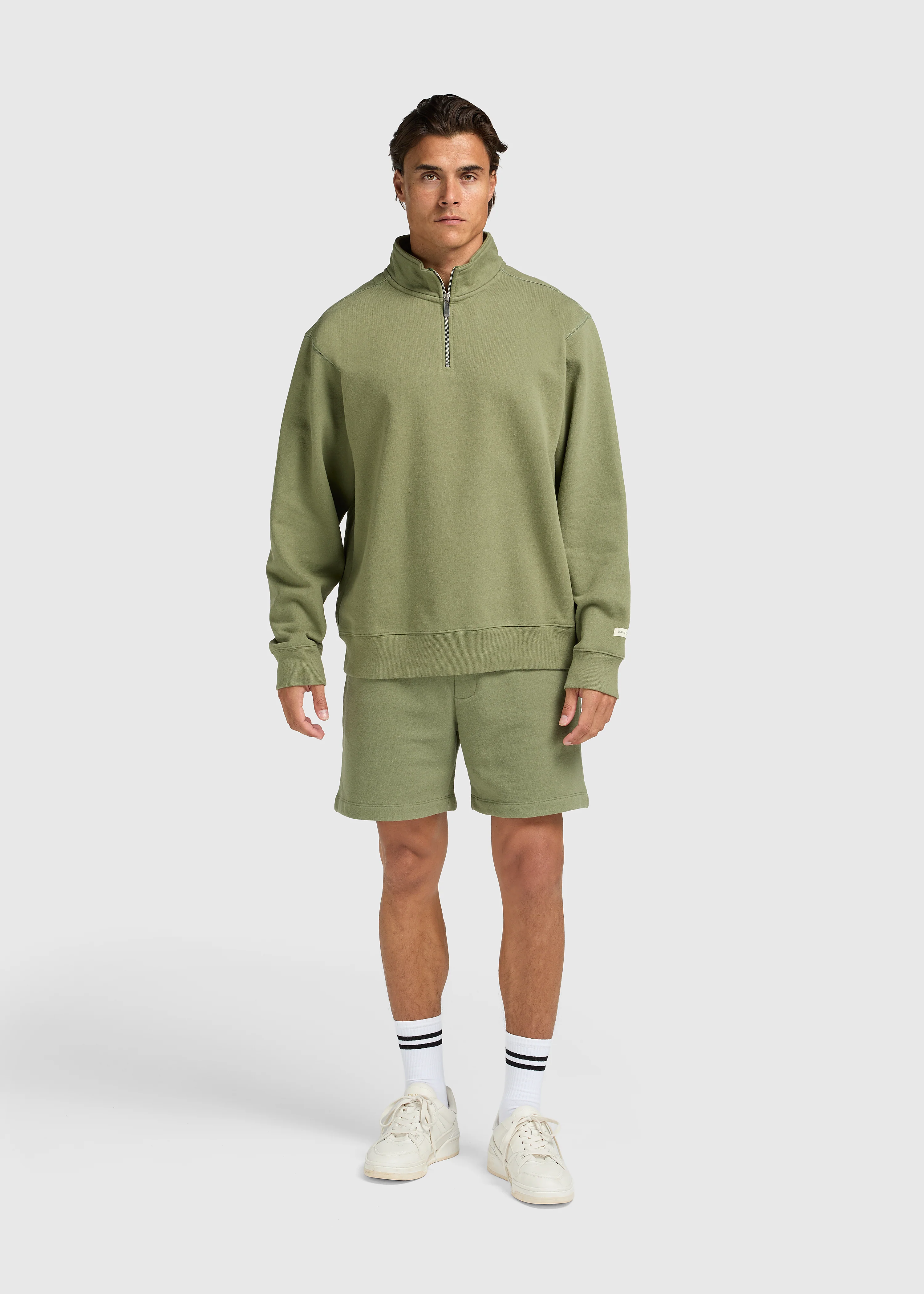 Vintage Washed Half Zip - Moss Green - Image 6