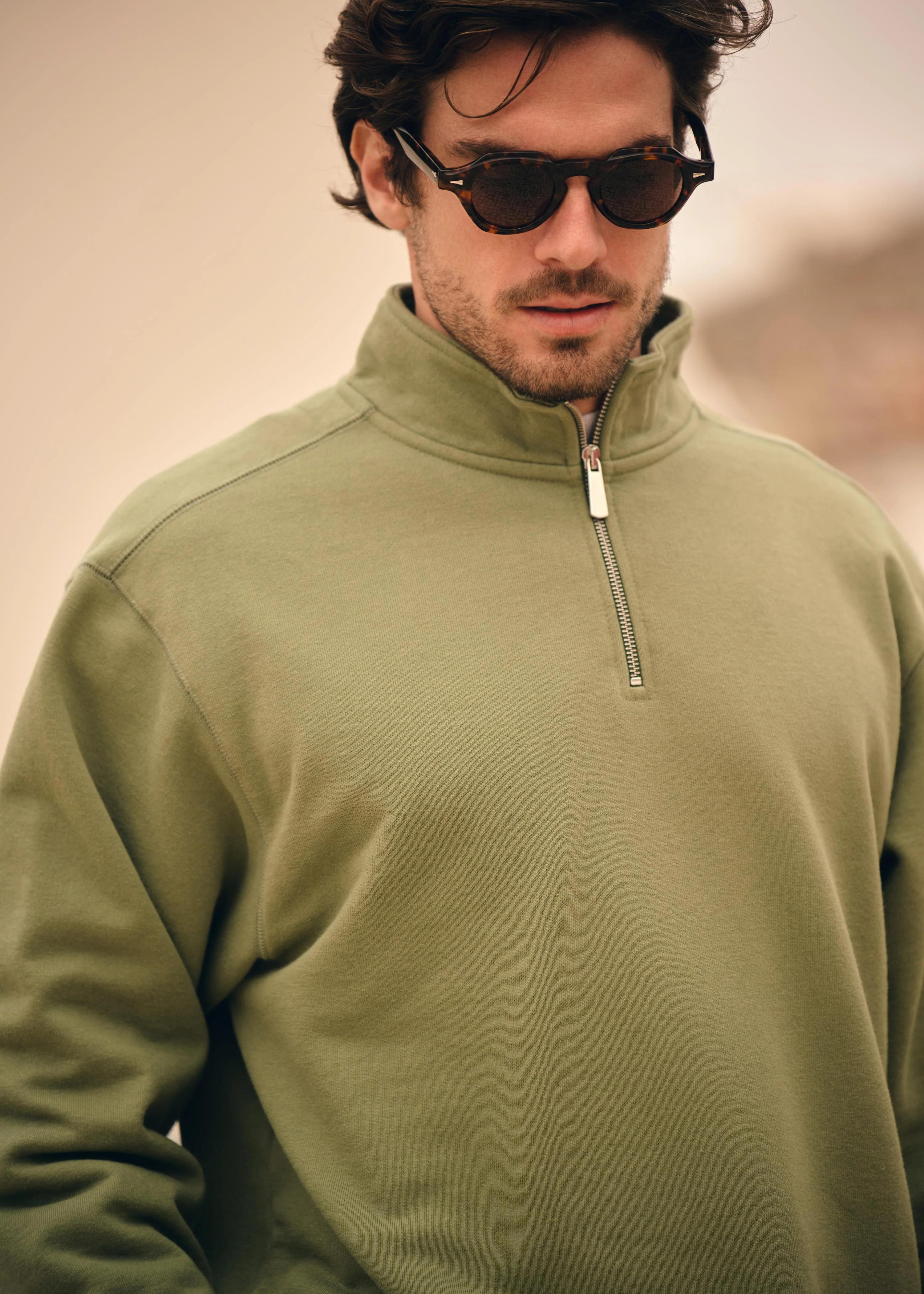 Vintage Washed Half Zip - Moss Green - Image 7