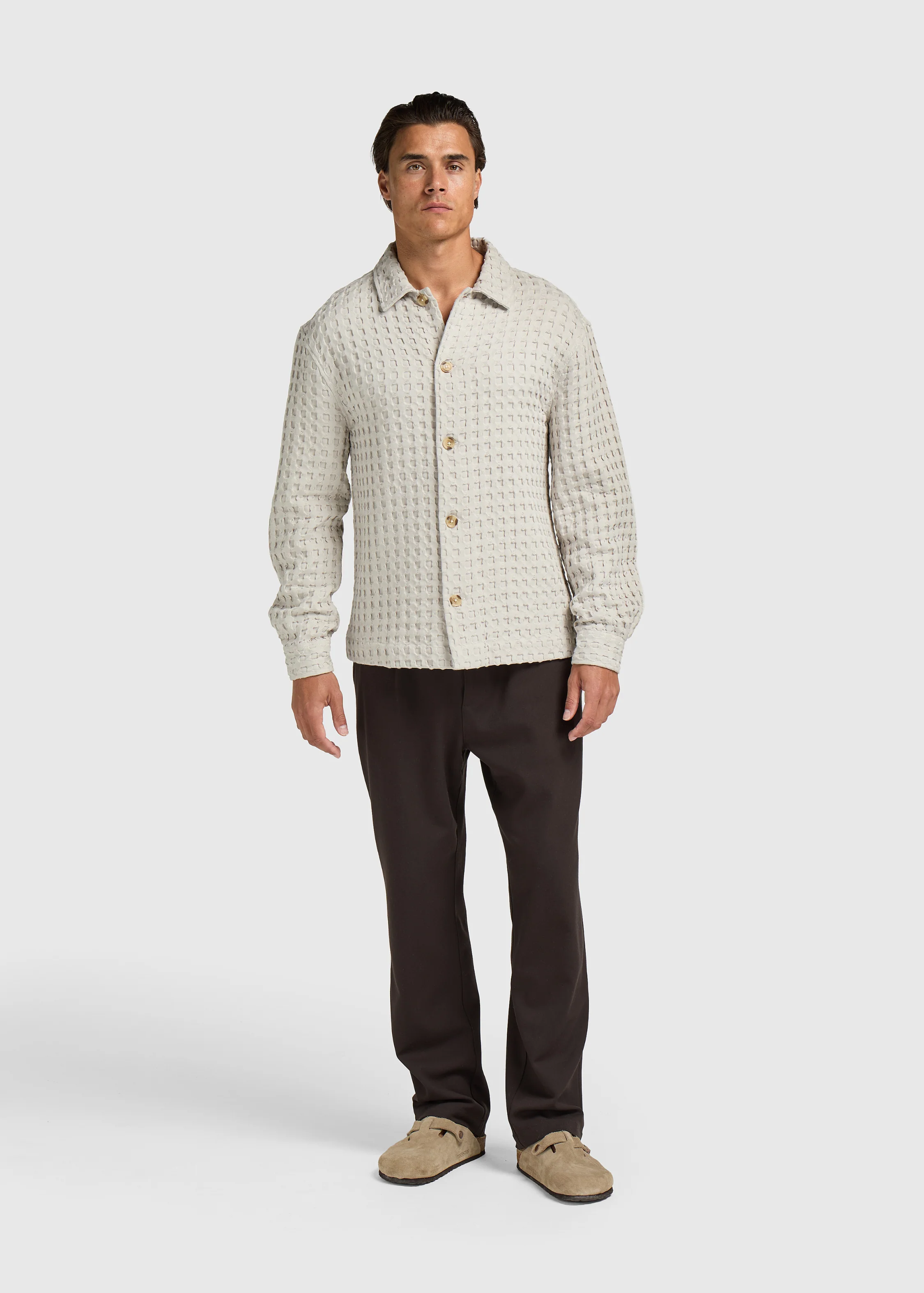 Waffle Overshirt - Taupe - Image 4
