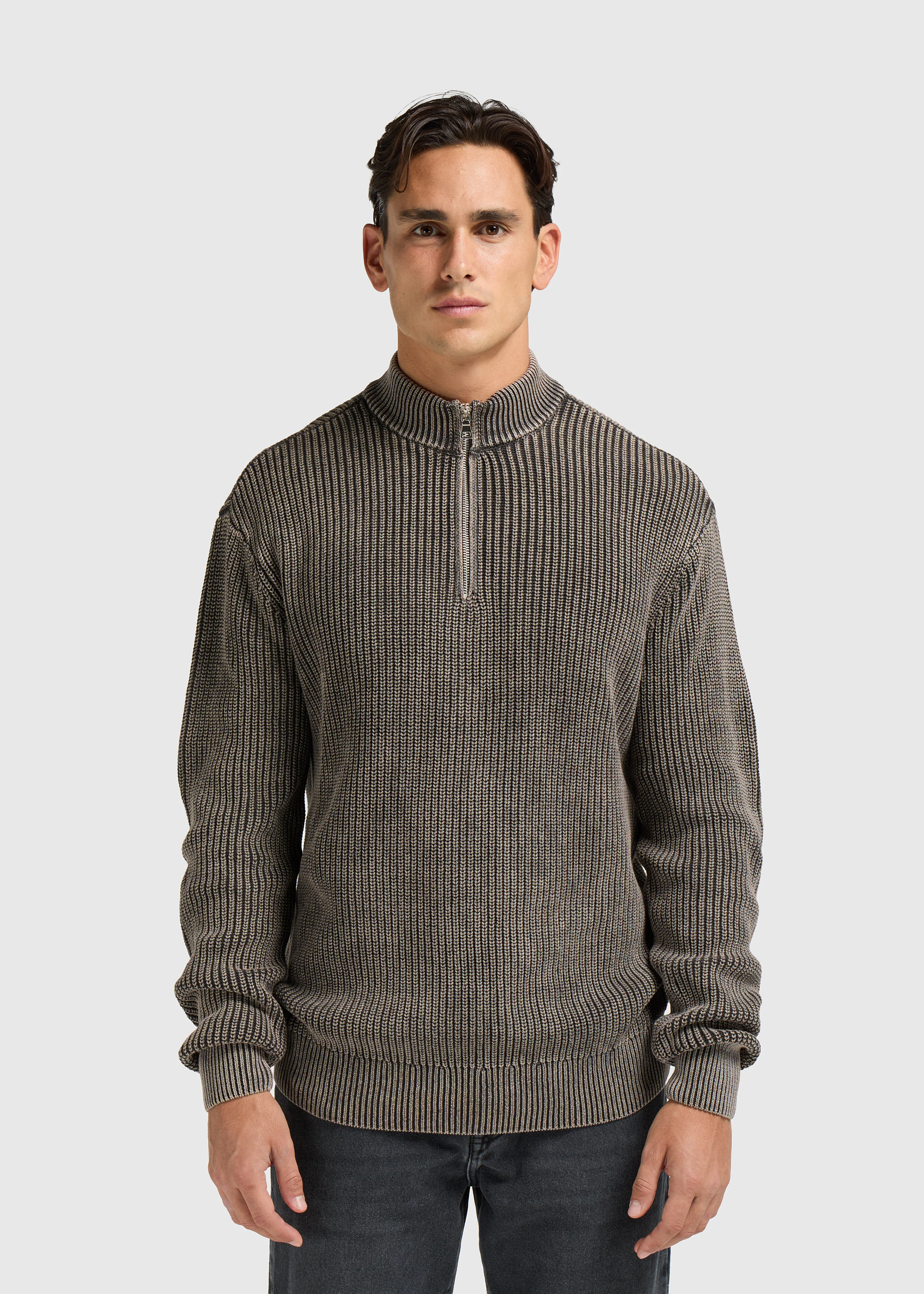 Washed Half Zip Knit - Acid Wash