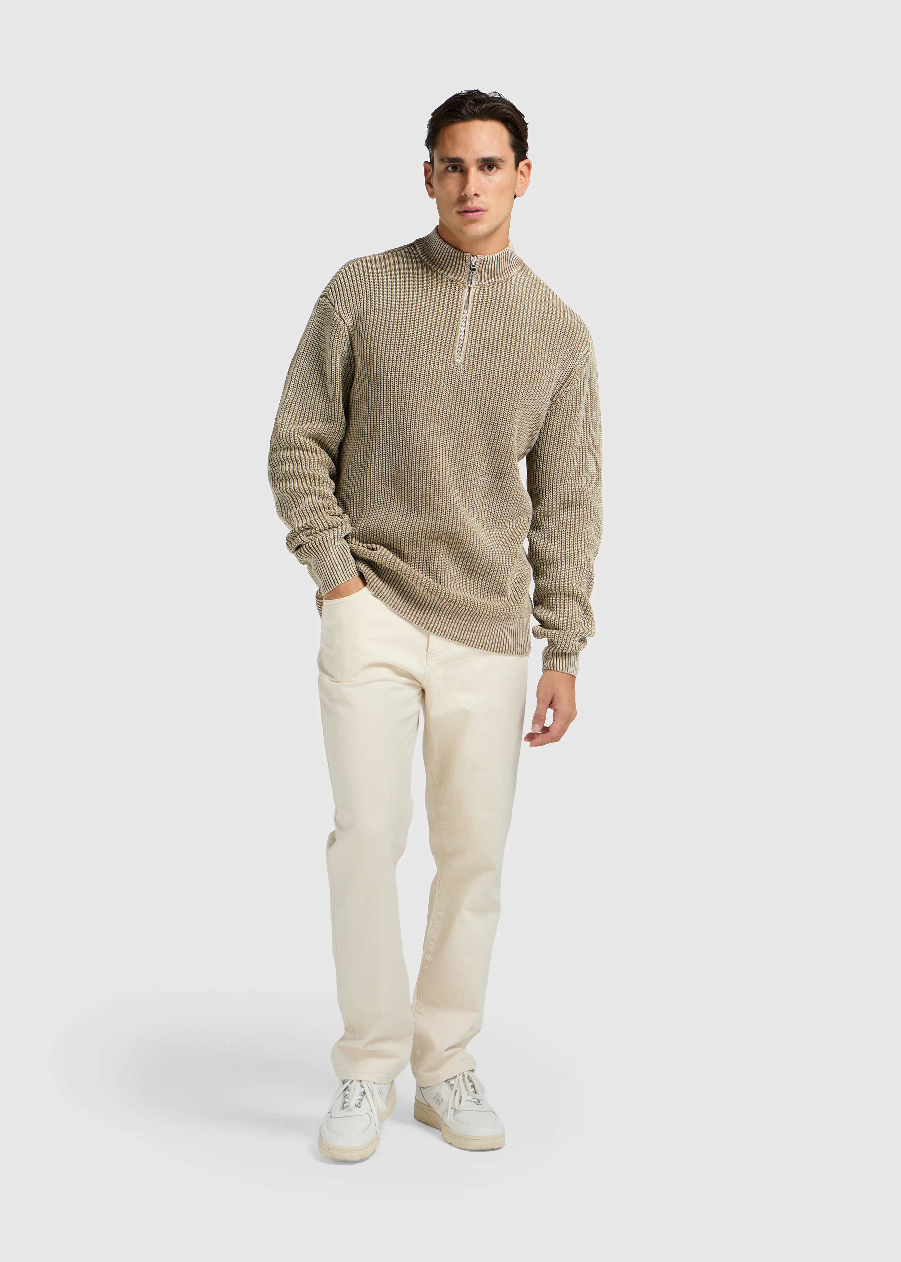 Washed Half Zip Knit - Dark Sand - Image 5