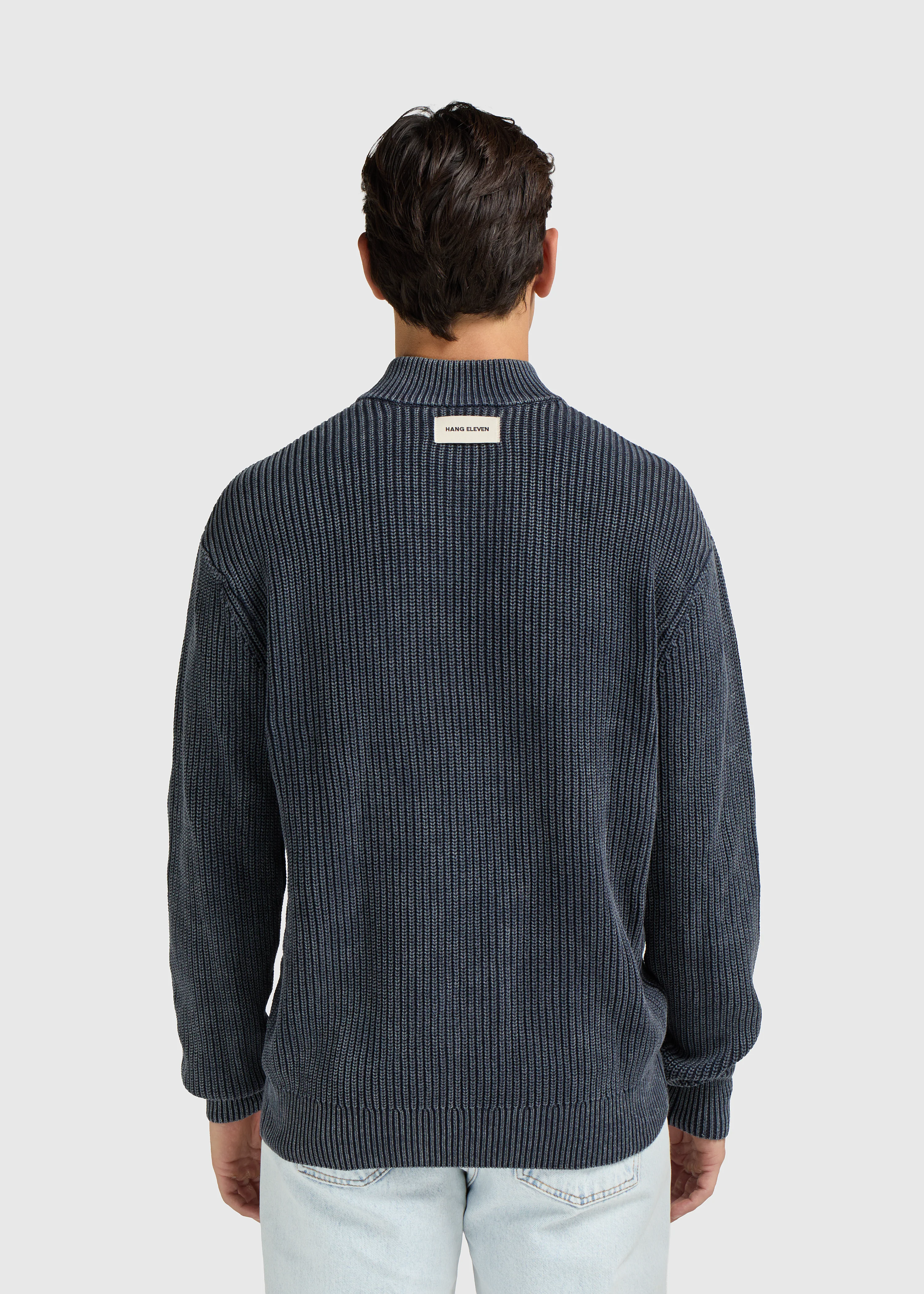 Washed Half Zip Knit - Navy Blue - Image 2