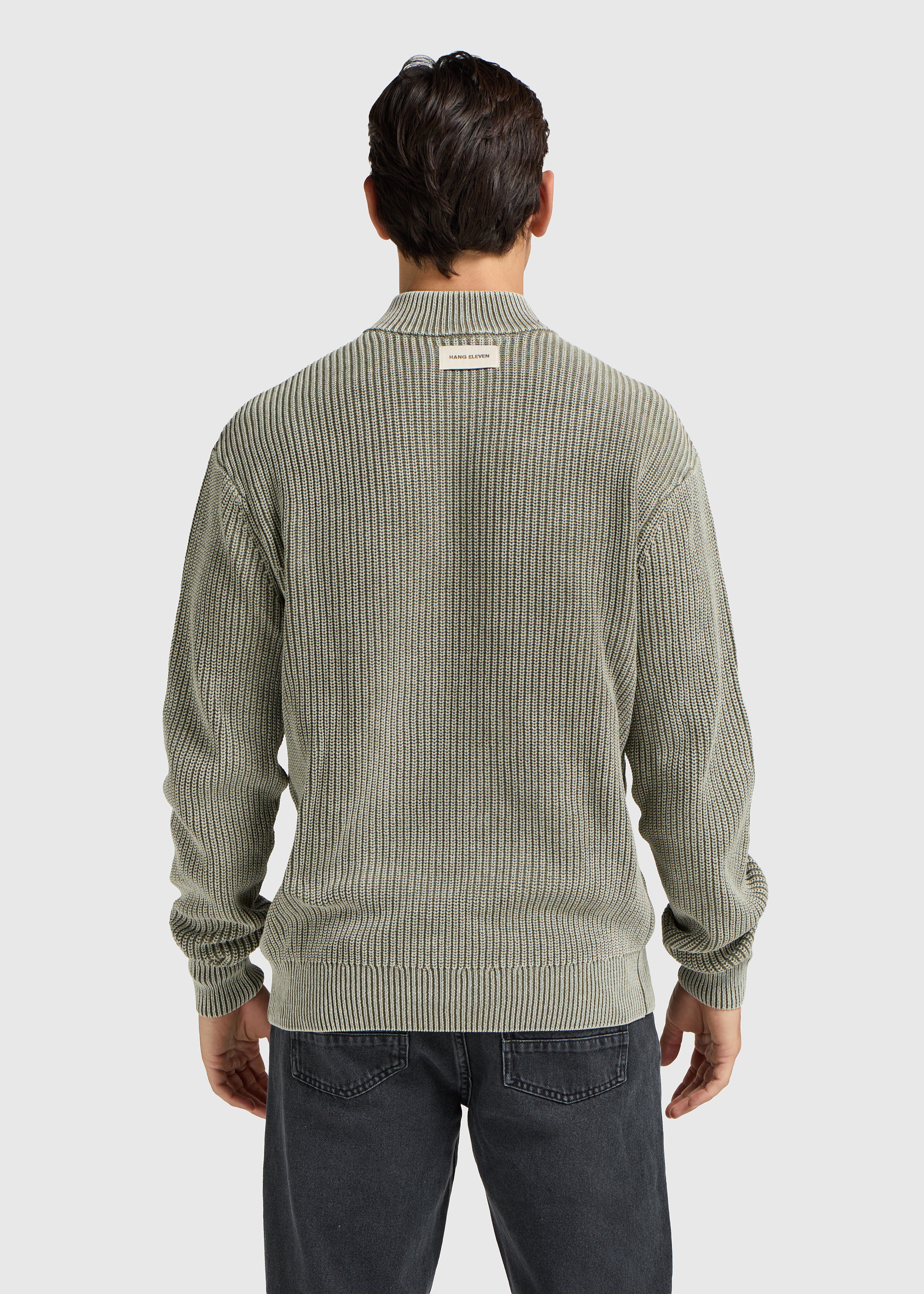 Washed Half Zip Knit - Olive Green - Image 2