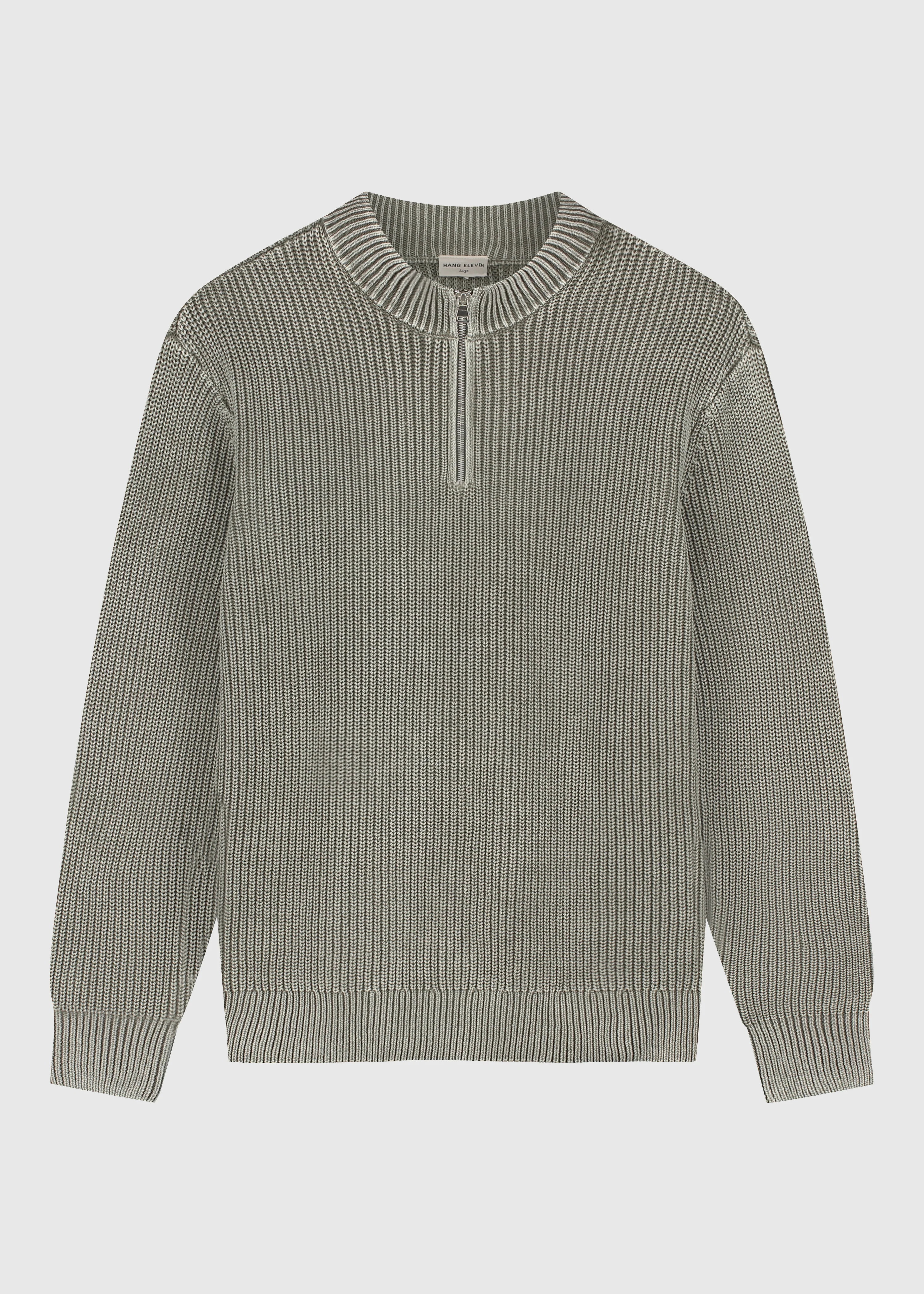 Washed Half Zip Knit - Olive Green - Image 3