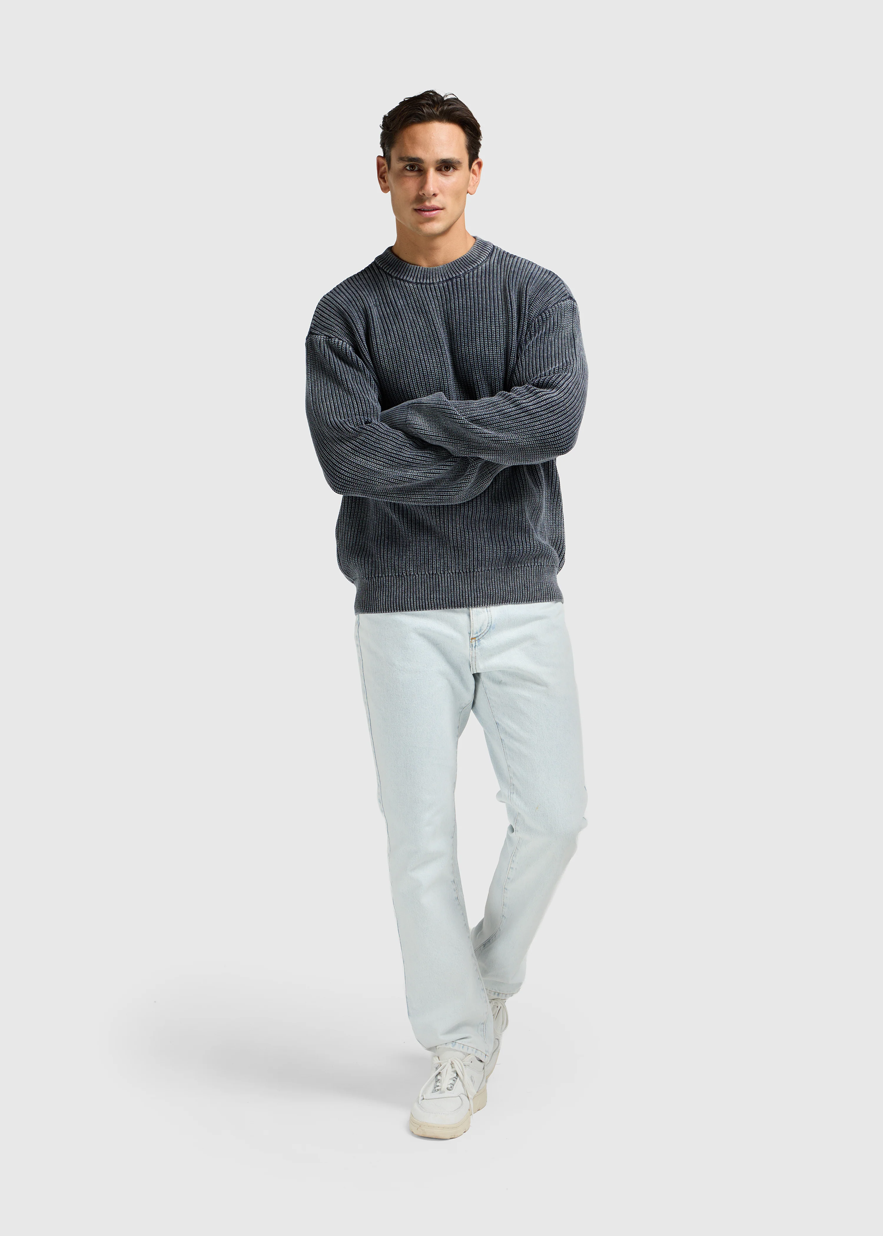 Washed Knit Crewneck - Navy Blue - Image 5