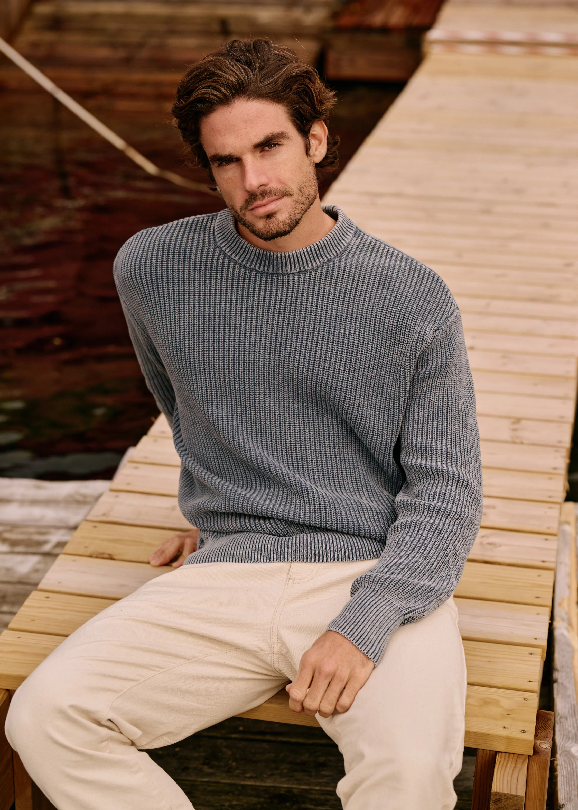 Washed Knit Crewneck - Stone Grey - Image 3